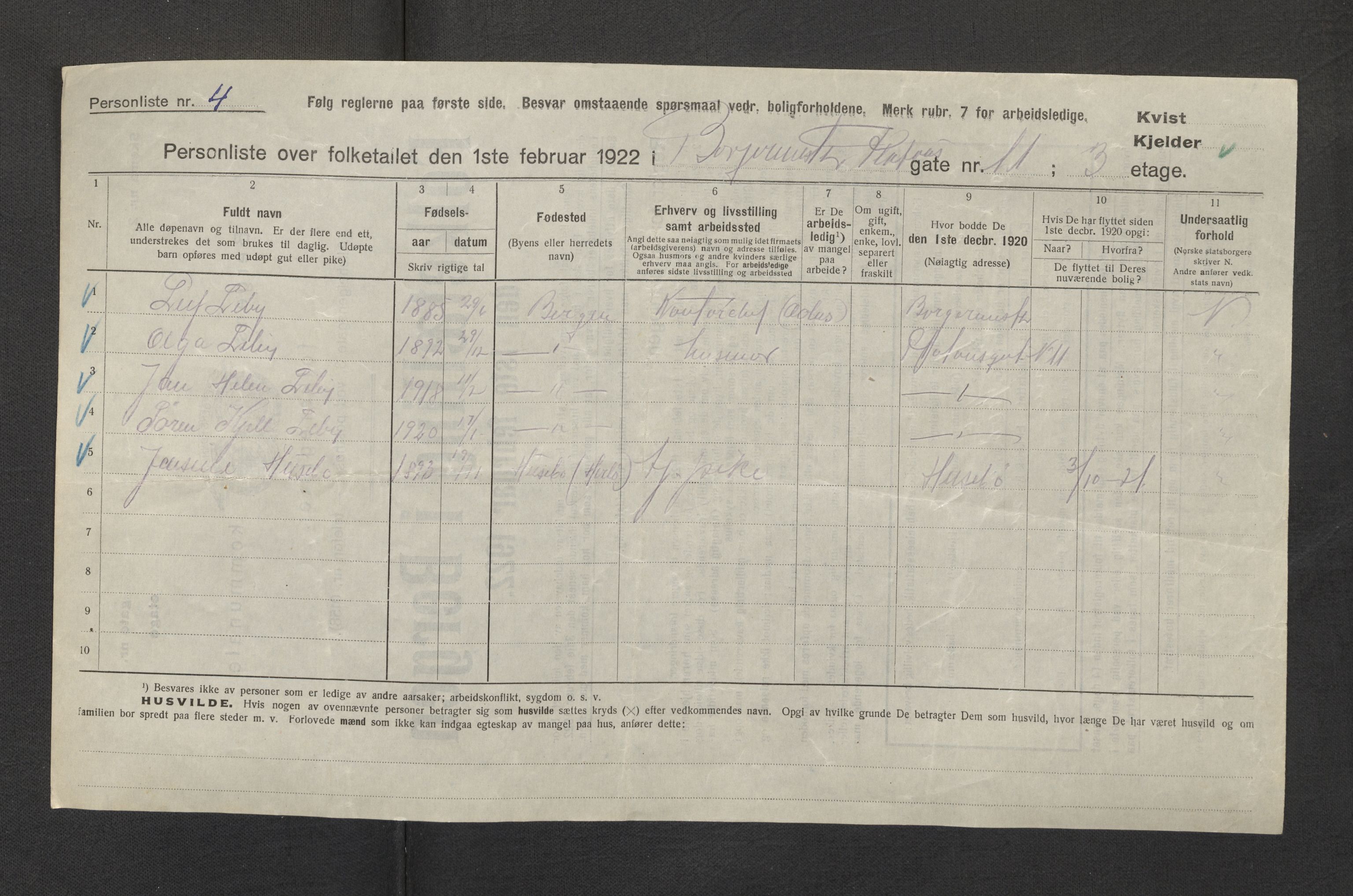 SAB, Kommunal folketelling 1922 for Bergen kjøpstad, 1922, s. 3792
