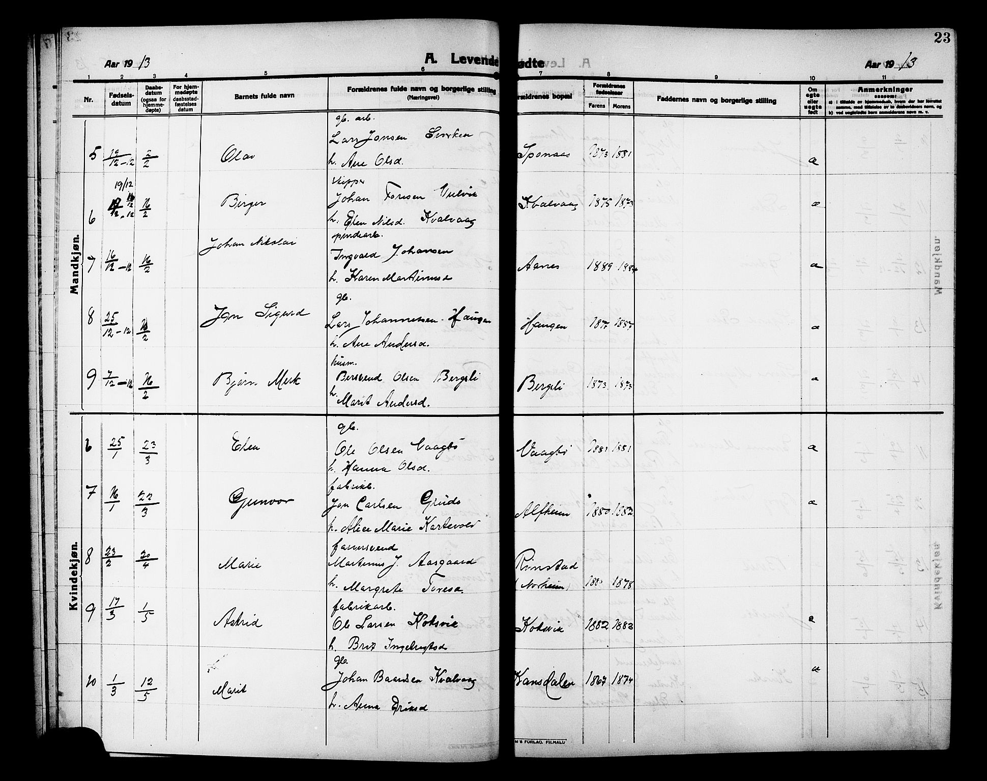 Ministerialprotokoller, klokkerbøker og fødselsregistre - Møre og Romsdal, AV/SAT-A-1454/586/L0993: Klokkerbok nr. 586C04, 1910-1918, s. 23