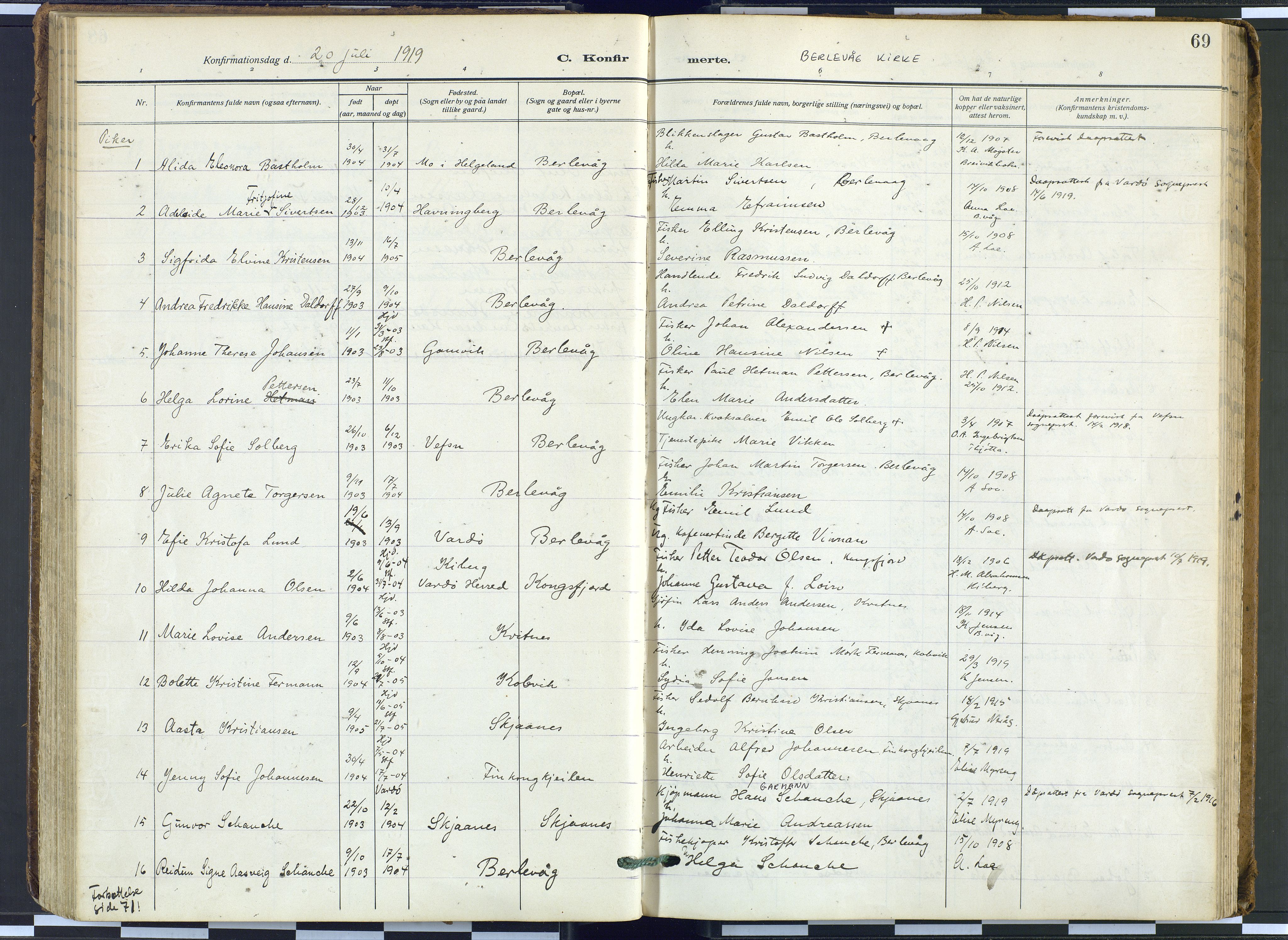Tana sokneprestkontor, AV/SATØ-S-1334/H/Ha: Ministerialbok nr. 9, 1914-1930, s. 69