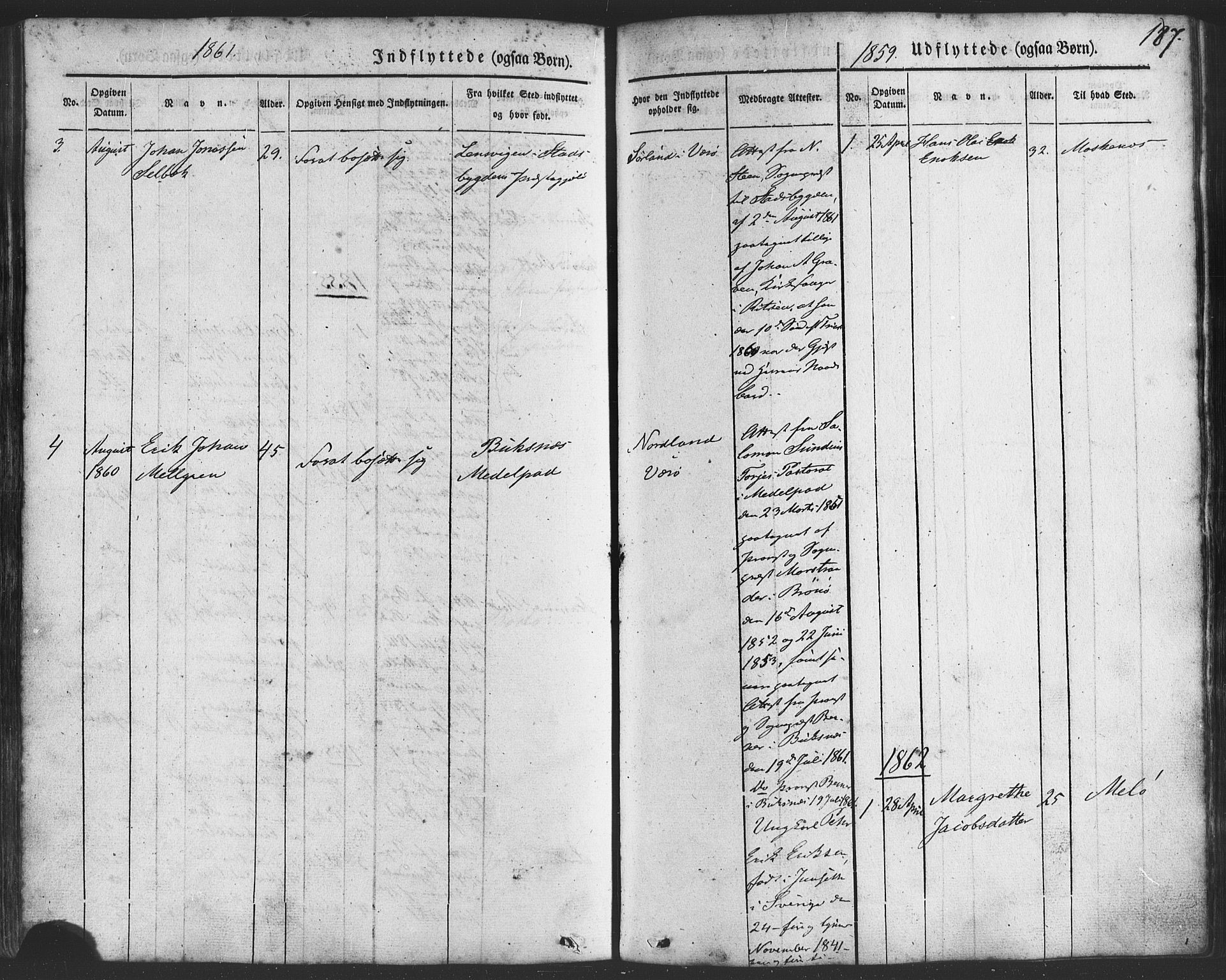 Ministerialprotokoller, klokkerbøker og fødselsregistre - Nordland, SAT/A-1459/807/L0121: Ministerialbok nr. 807A04, 1846-1879, s. 187