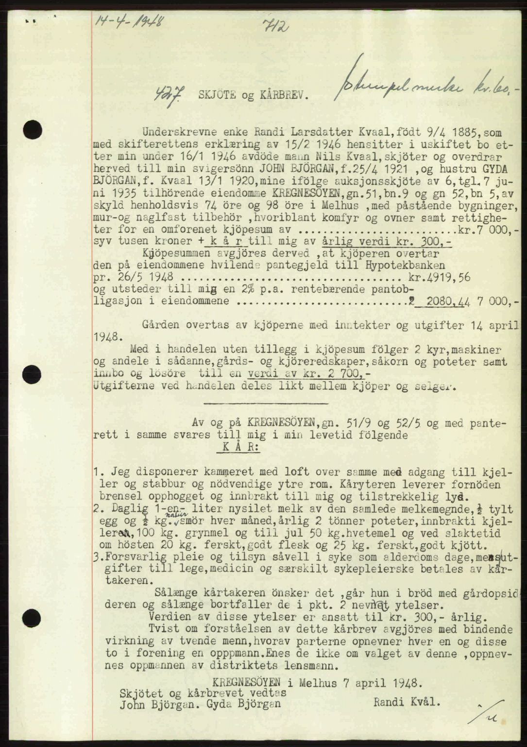 Gauldal sorenskriveri, SAT/A-0014/1/2/2C: Pantebok nr. A5, 1947-1948, Dagboknr: 427/1948