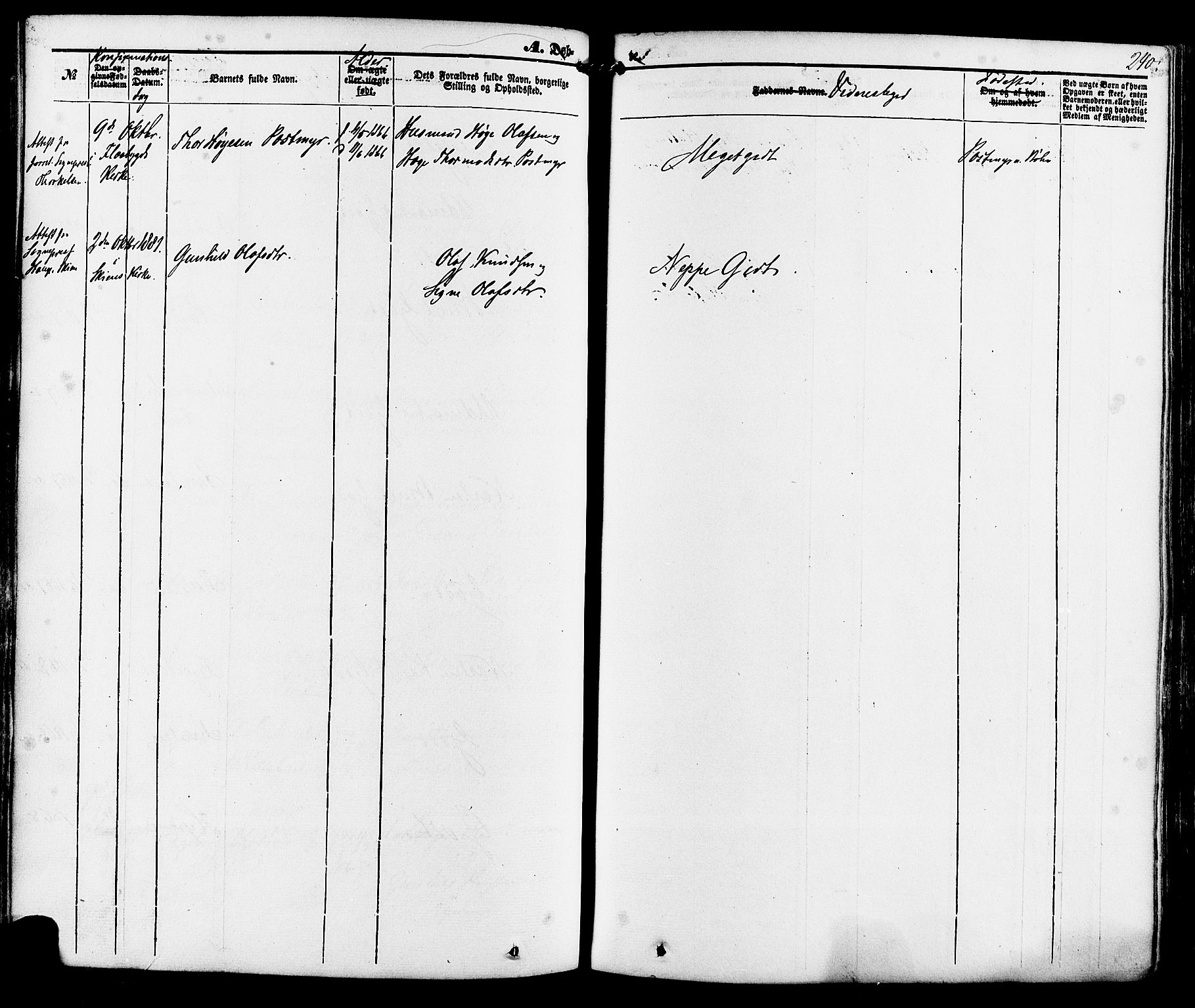 Kviteseid kirkebøker, SAKO/A-276/F/Fa/L0007: Ministerialbok nr. I 7, 1859-1881, s. 240