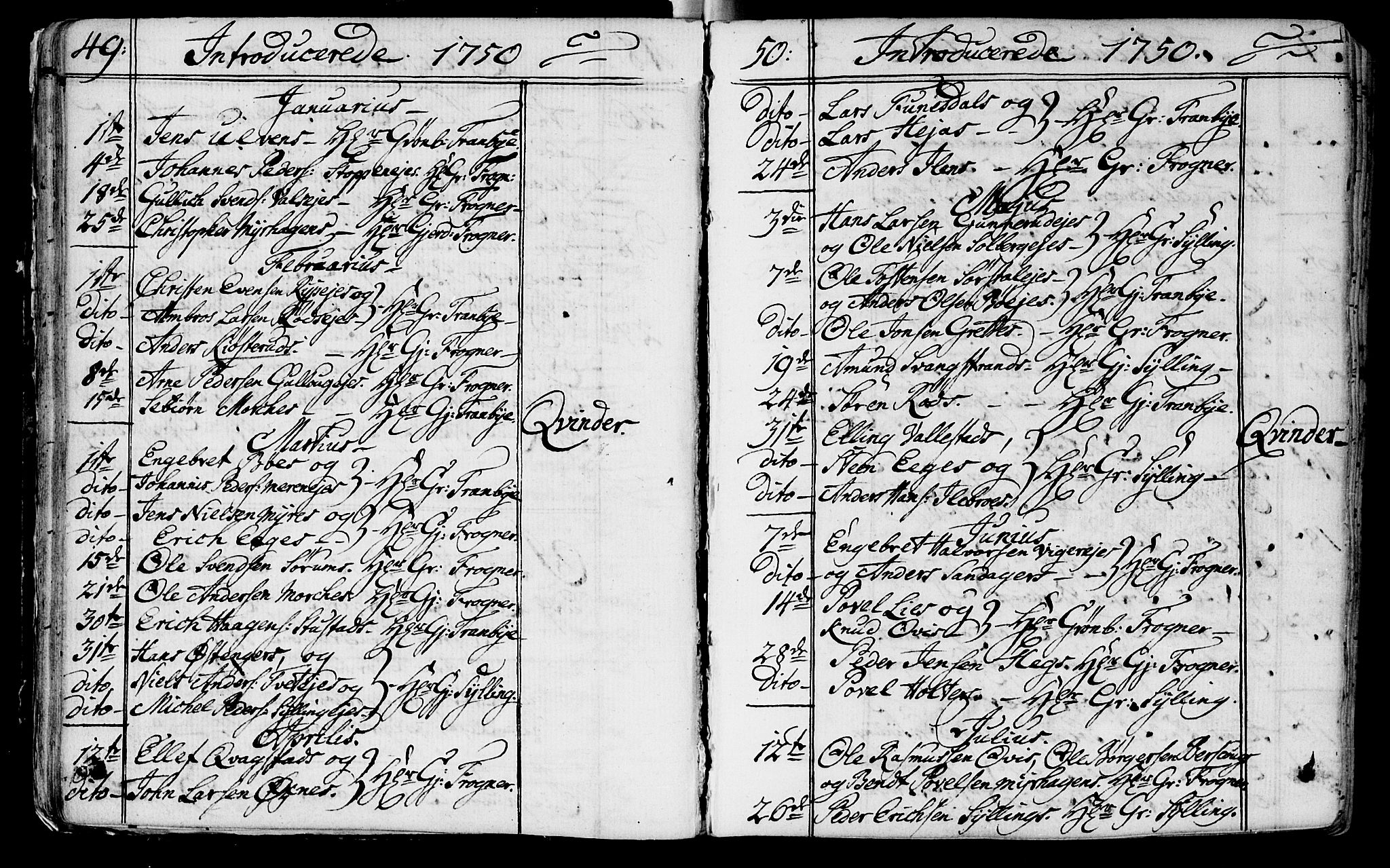 Lier kirkebøker, SAKO/A-230/F/Fa/L0004: Ministerialbok nr. I 4, 1749-1764, s. 49-50