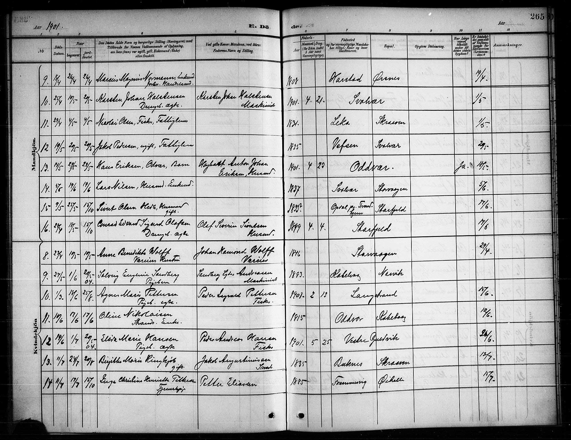 Ministerialprotokoller, klokkerbøker og fødselsregistre - Nordland, AV/SAT-A-1459/874/L1078: Klokkerbok nr. 874C07, 1900-1907, s. 265