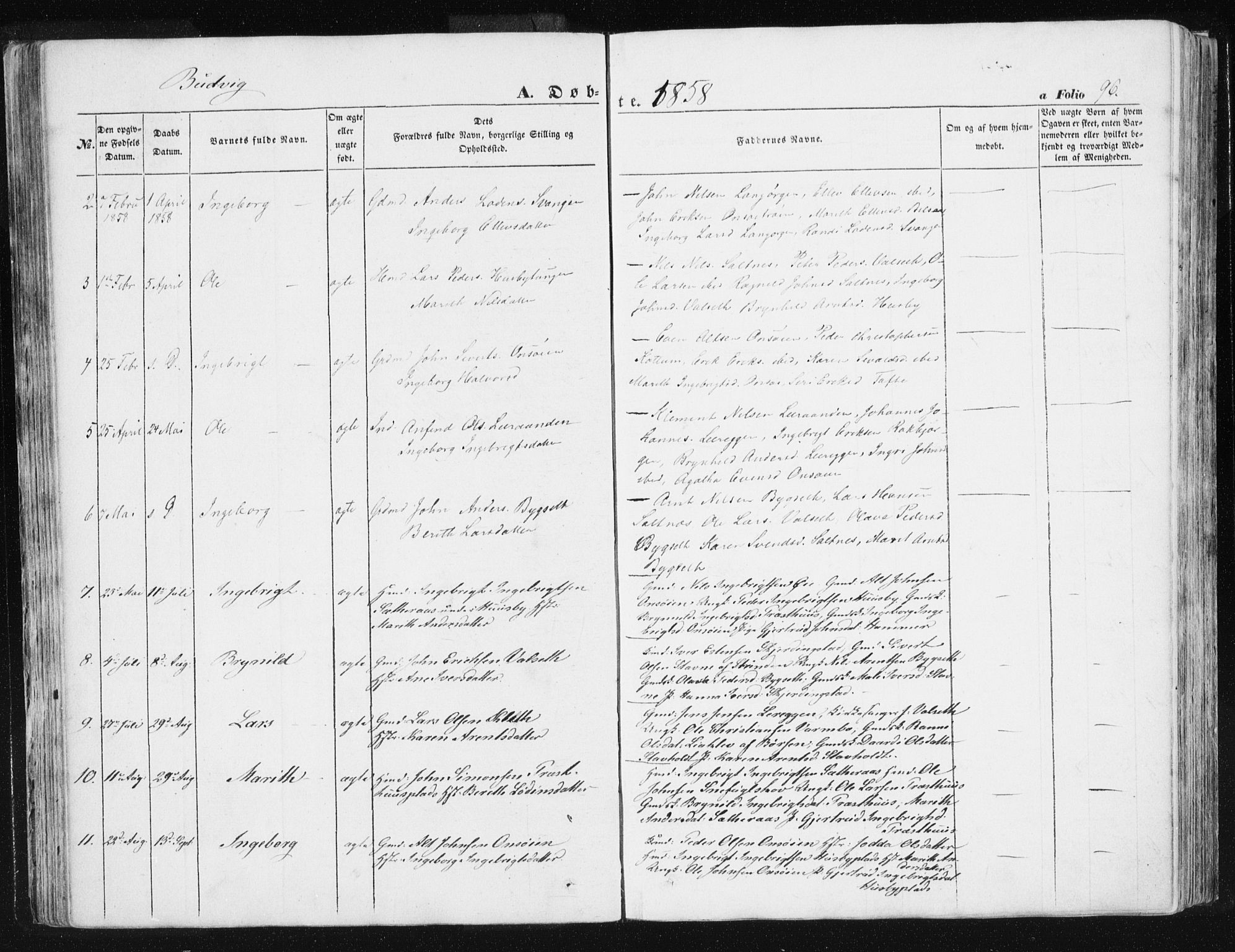 Ministerialprotokoller, klokkerbøker og fødselsregistre - Sør-Trøndelag, AV/SAT-A-1456/612/L0376: Ministerialbok nr. 612A08, 1846-1859, s. 96