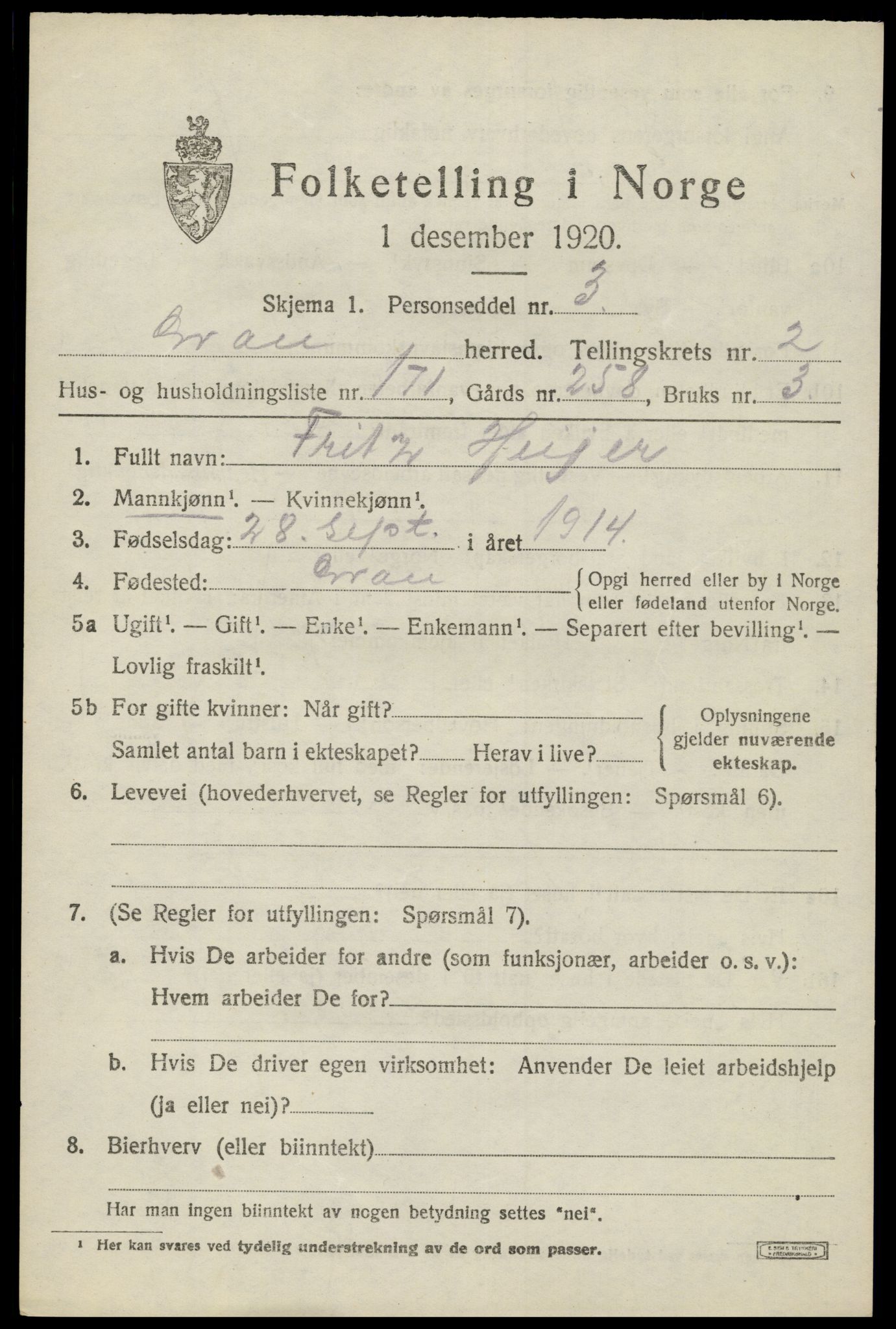 SAH, Folketelling 1920 for 0534 Gran herred, 1920, s. 5128