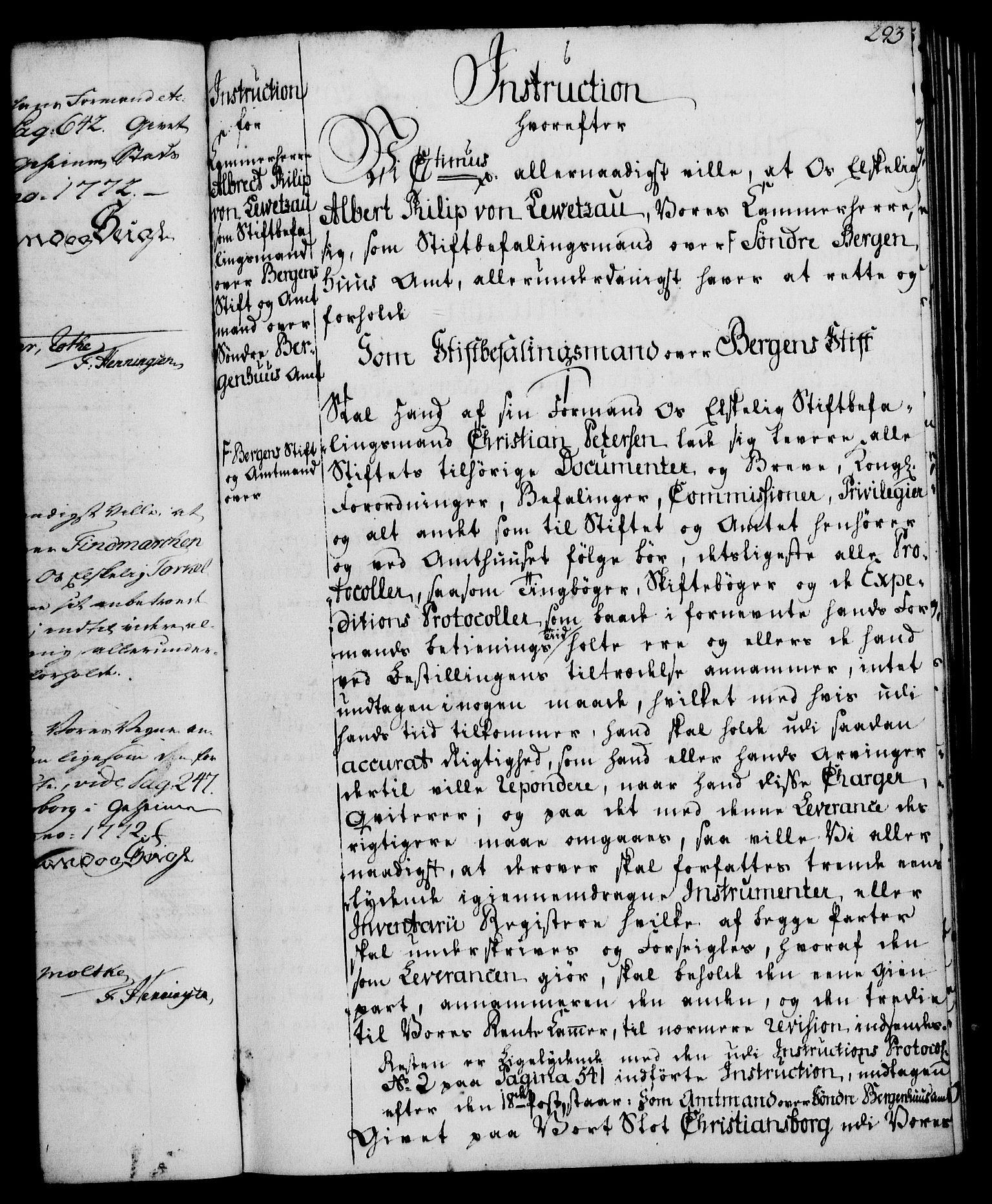 Rentekammeret, Kammerkanselliet, RA/EA-3111/G/Gg/Ggi/L0003: Norsk instruksjonsprotokoll med register (merket RK 53.36), 1751-1775, s. 293