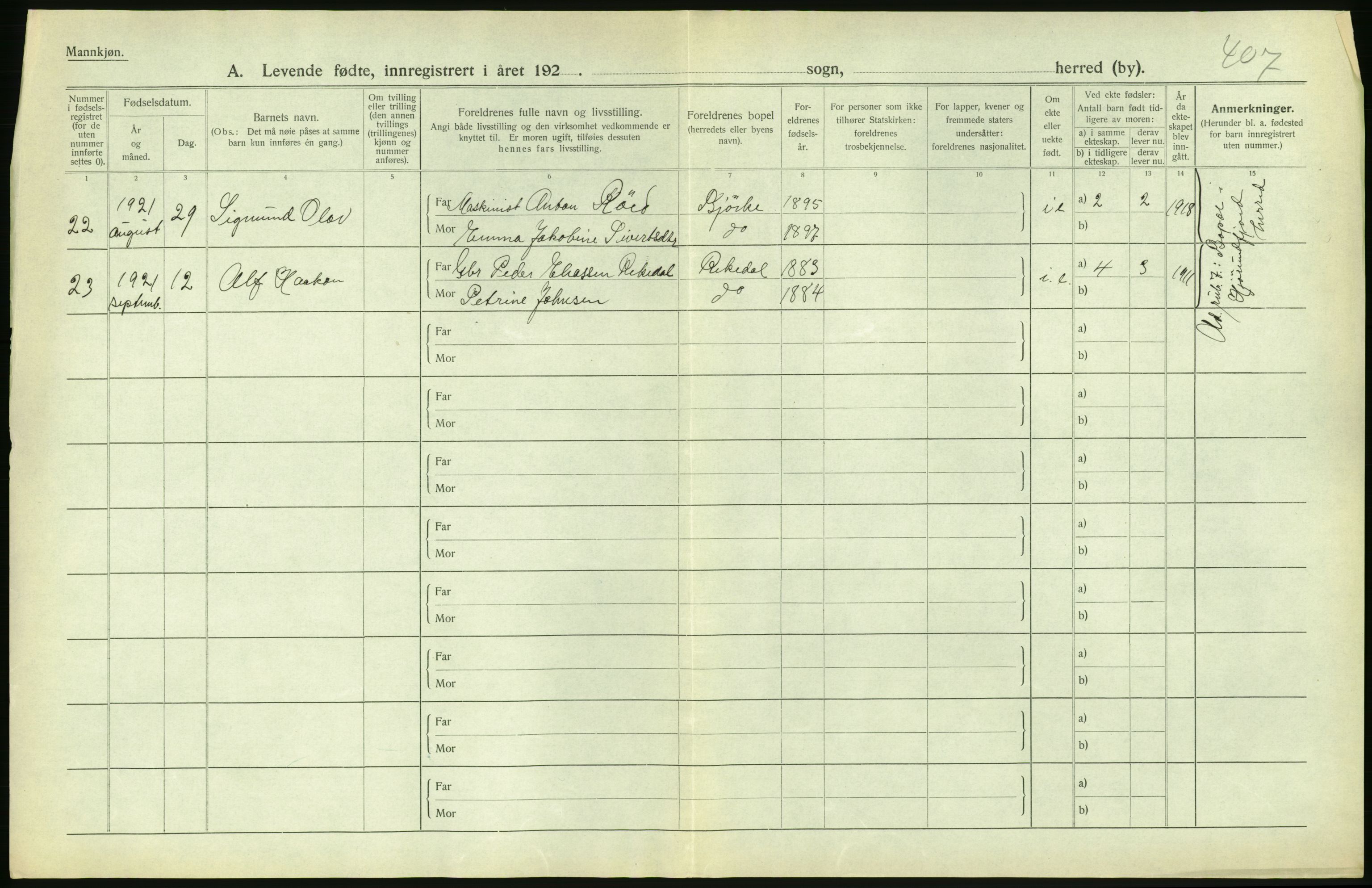 Statistisk sentralbyrå, Sosiodemografiske emner, Befolkning, RA/S-2228/D/Df/Dfc/Dfca/L0040: Møre fylke: Levendefødte menn og kvinner. Bygder., 1921, s. 80