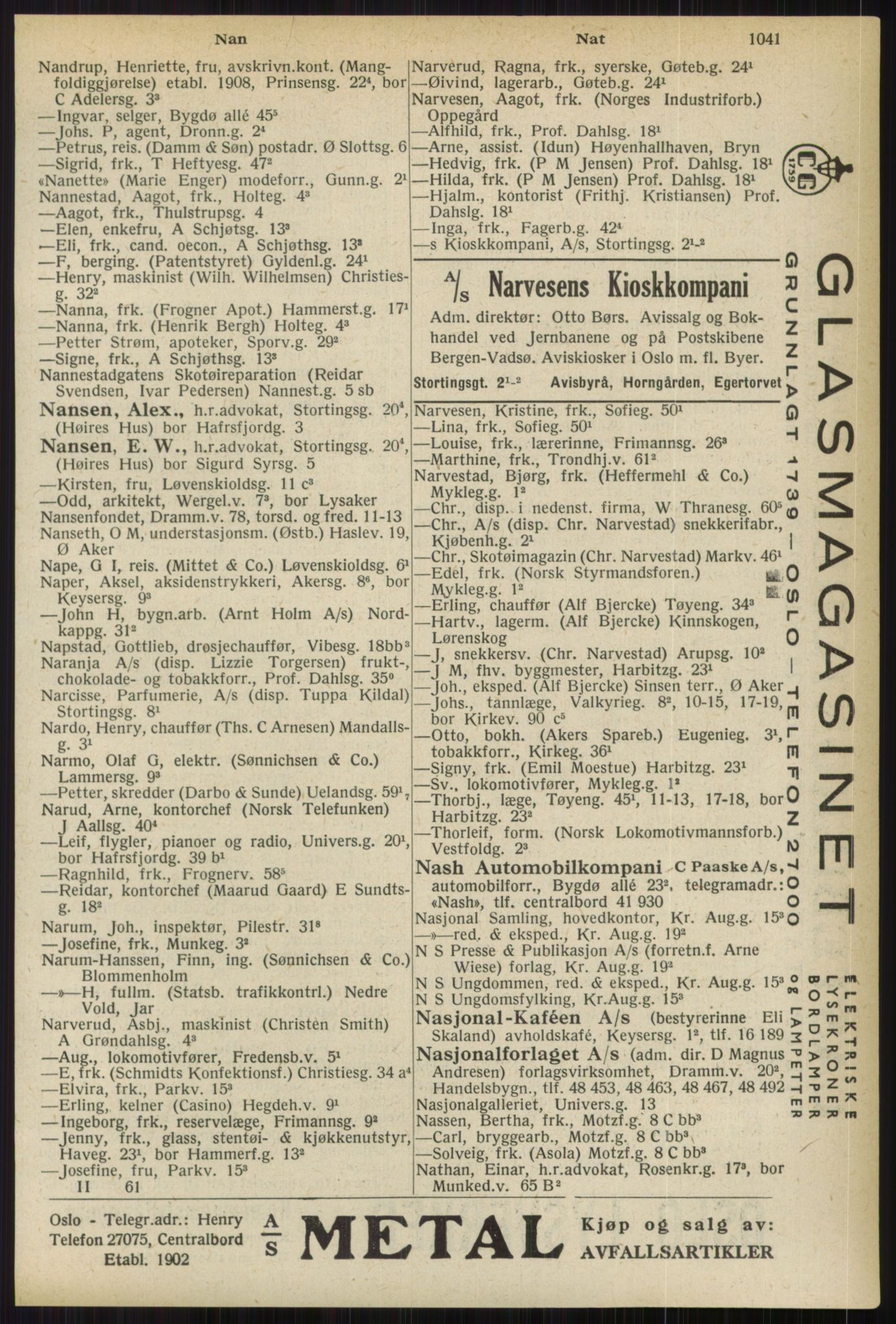 Kristiania/Oslo adressebok, PUBL/-, 1936, s. 1041