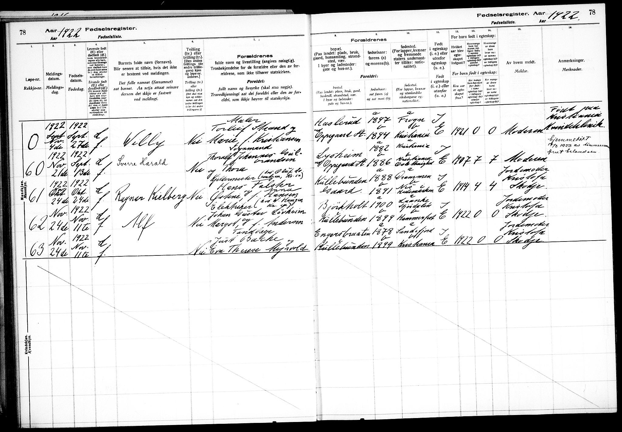 Nesodden prestekontor Kirkebøker, AV/SAO-A-10013/J/Jb/L0001: Fødselsregister nr. II 1, 1916-1933, s. 78