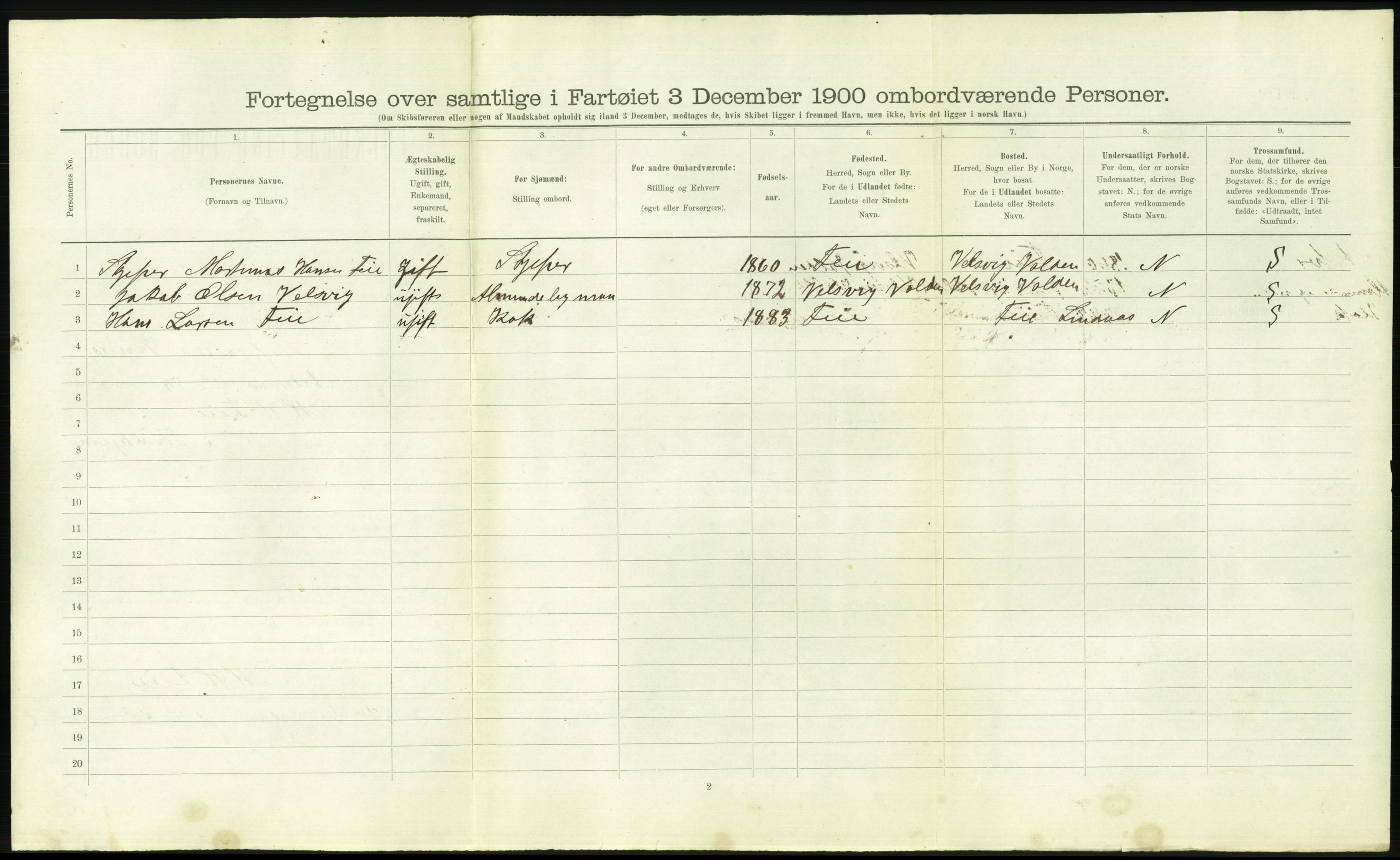 RA, Folketelling 1900 - skipslister med personlister for skip i norske havner, utenlandske havner og til havs, 1900, s. 2302