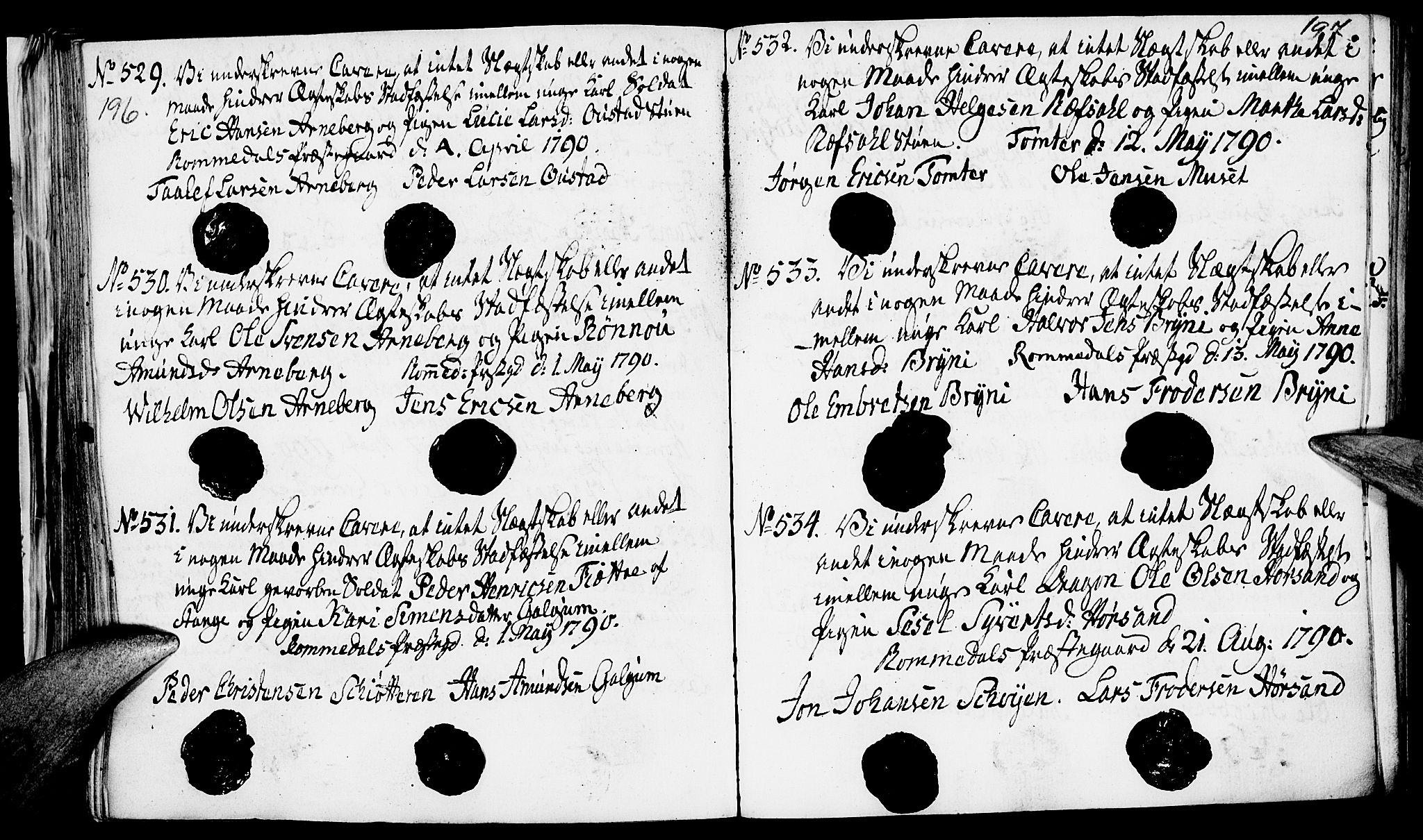 Romedal prestekontor, AV/SAH-PREST-004/I/L0001: Forlovererklæringer nr. 1, 1762-1802, s. 196-197
