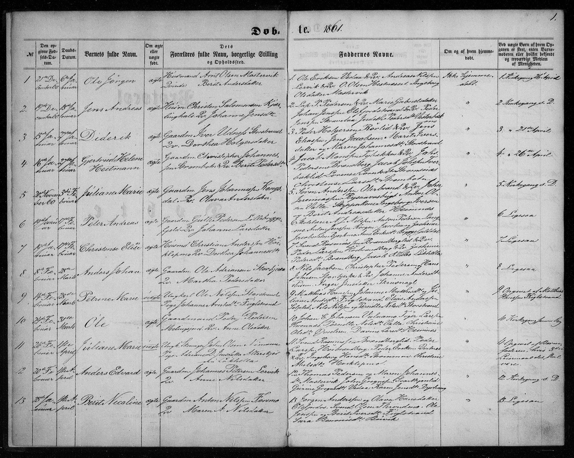 Ministerialprotokoller, klokkerbøker og fødselsregistre - Nordland, AV/SAT-A-1459/825/L0356: Ministerialbok nr. 825A10, 1861-1878, s. 1