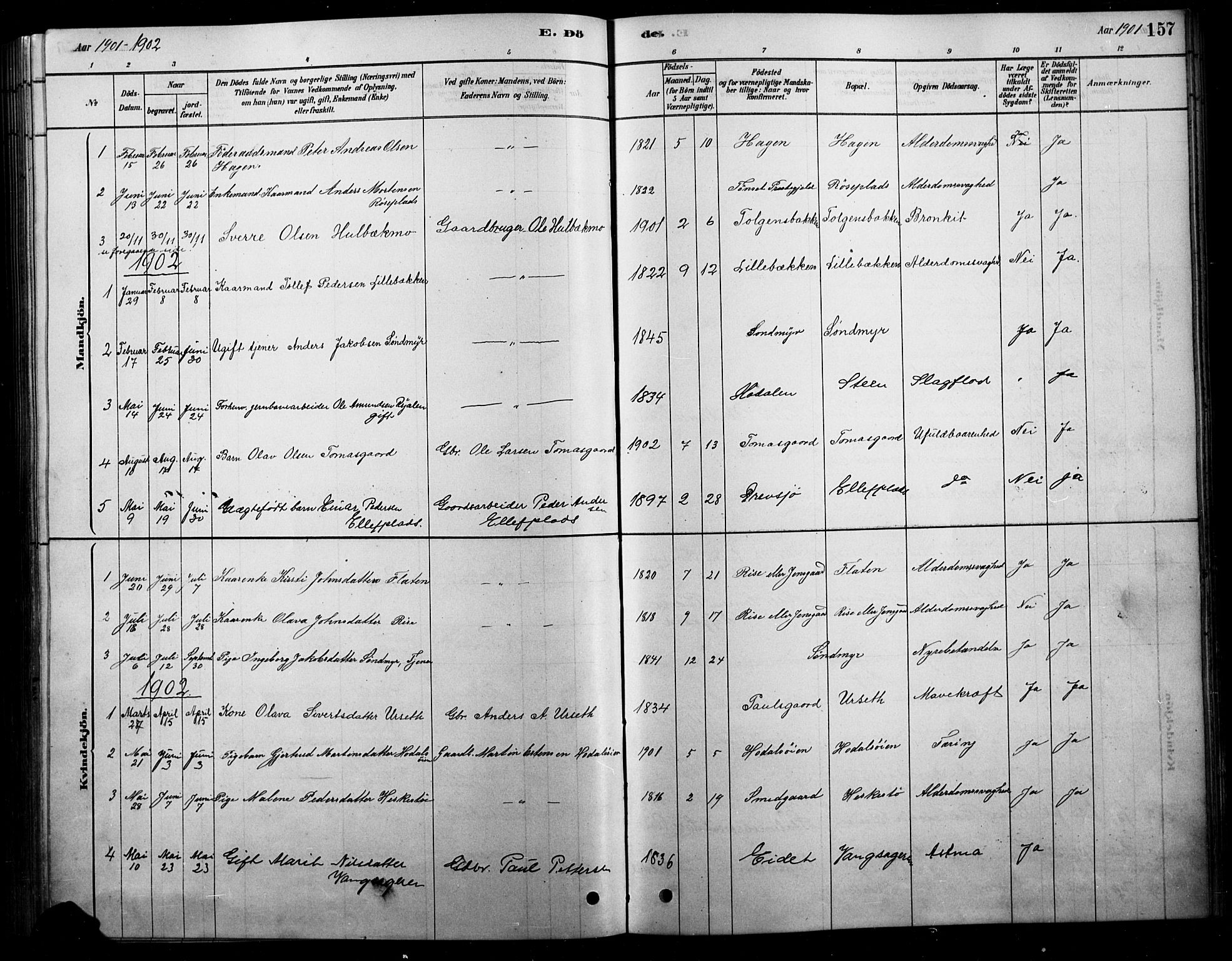 Tolga prestekontor, AV/SAH-PREST-062/L/L0007: Klokkerbok nr. 7, 1878-1919, s. 157