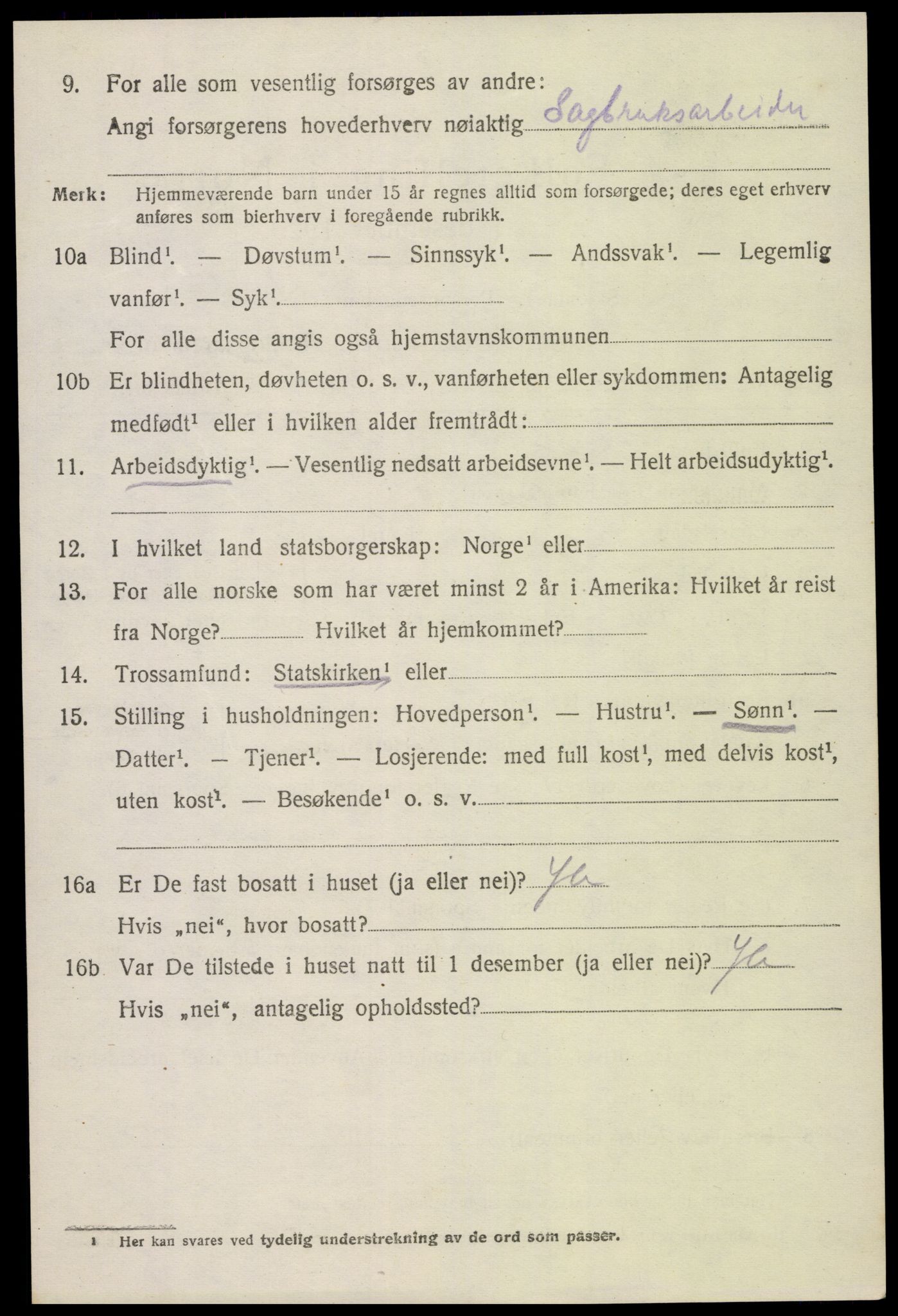 SAK, Folketelling 1920 for 0936 Hornnes herred, 1920, s. 2610