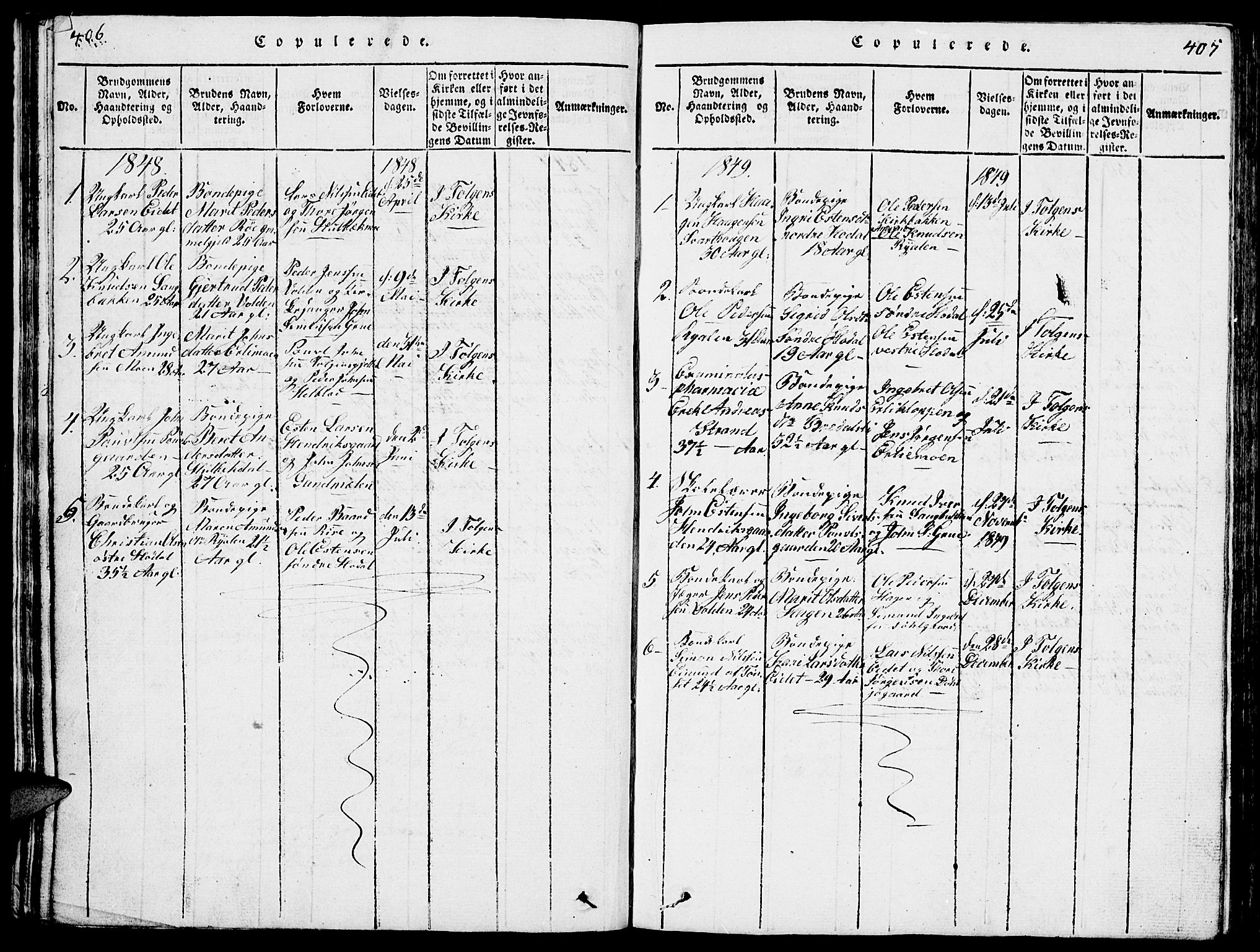 Tolga prestekontor, AV/SAH-PREST-062/L/L0001: Klokkerbok nr. 1, 1814-1877, s. 406-407