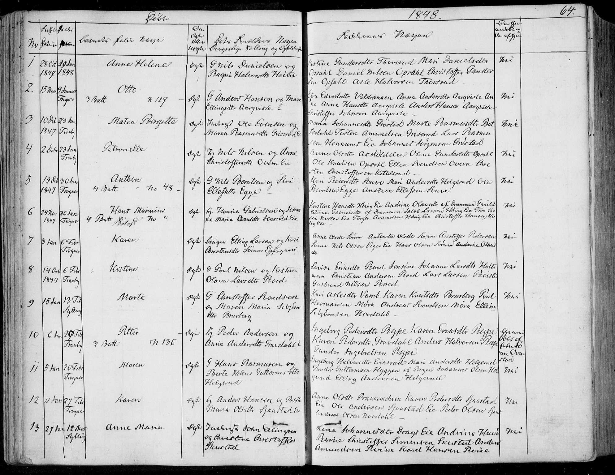 Lier kirkebøker, AV/SAKO-A-230/F/Fa/L0011: Ministerialbok nr. I 11, 1843-1854, s. 64