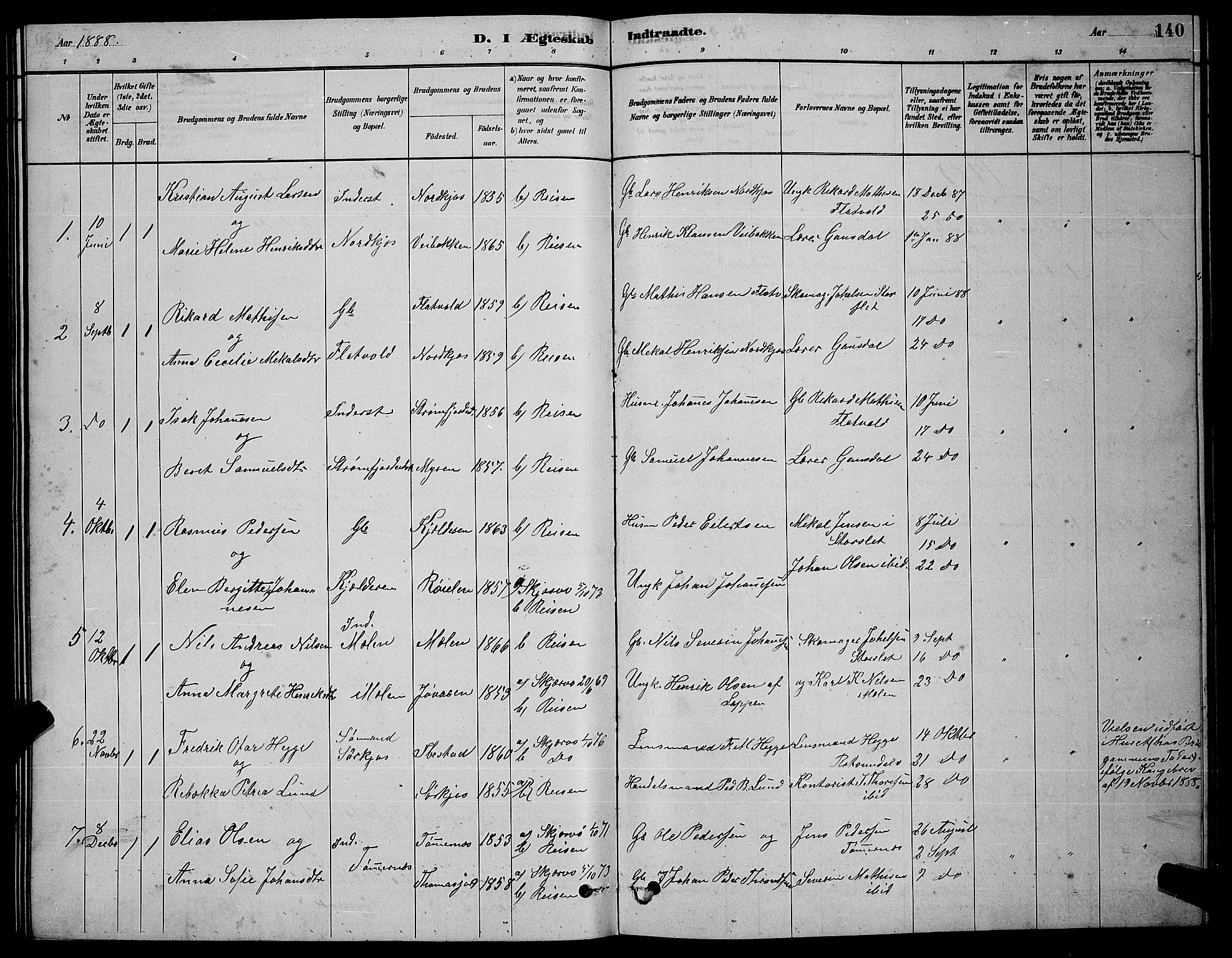 Skjervøy sokneprestkontor, SATØ/S-1300/H/Ha/Hab/L0020klokker: Klokkerbok nr. 20, 1878-1892, s. 140