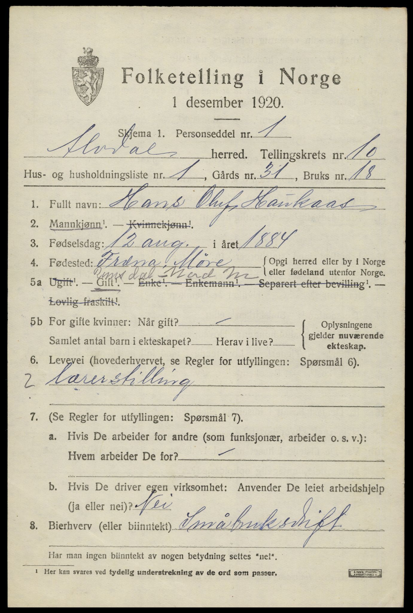 SAH, Folketelling 1920 for 0438 Alvdal herred, 1920, s. 5458