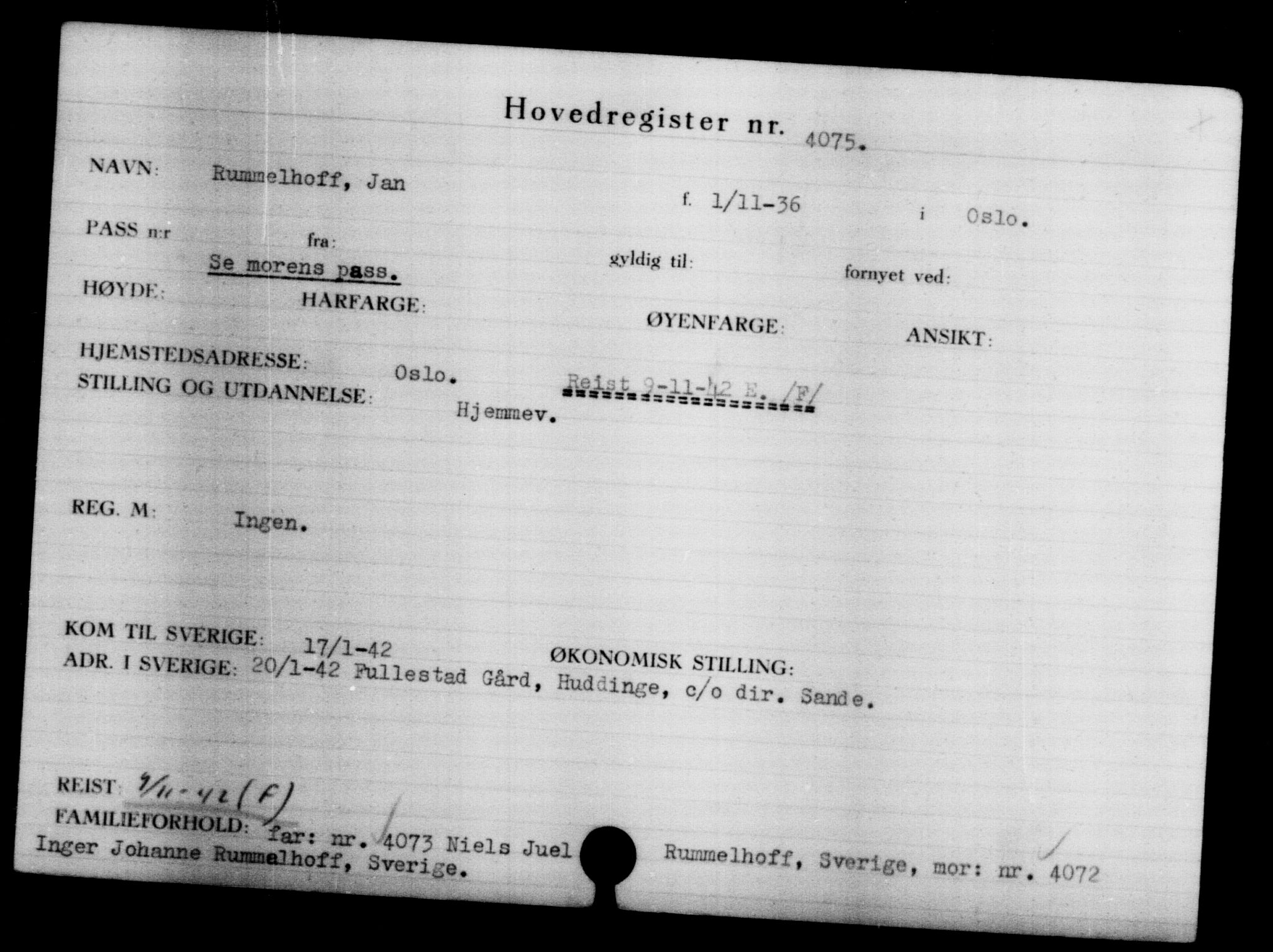 Utenriksstasjonene, Legasjonen i Stockholm, Flyktningkontoret, AV/RA-S-6753/V/Va/L0004: Kjesäterkartoteket, flyktninger med registreringsnr. 3496-6610, 1940-1945, s. 684