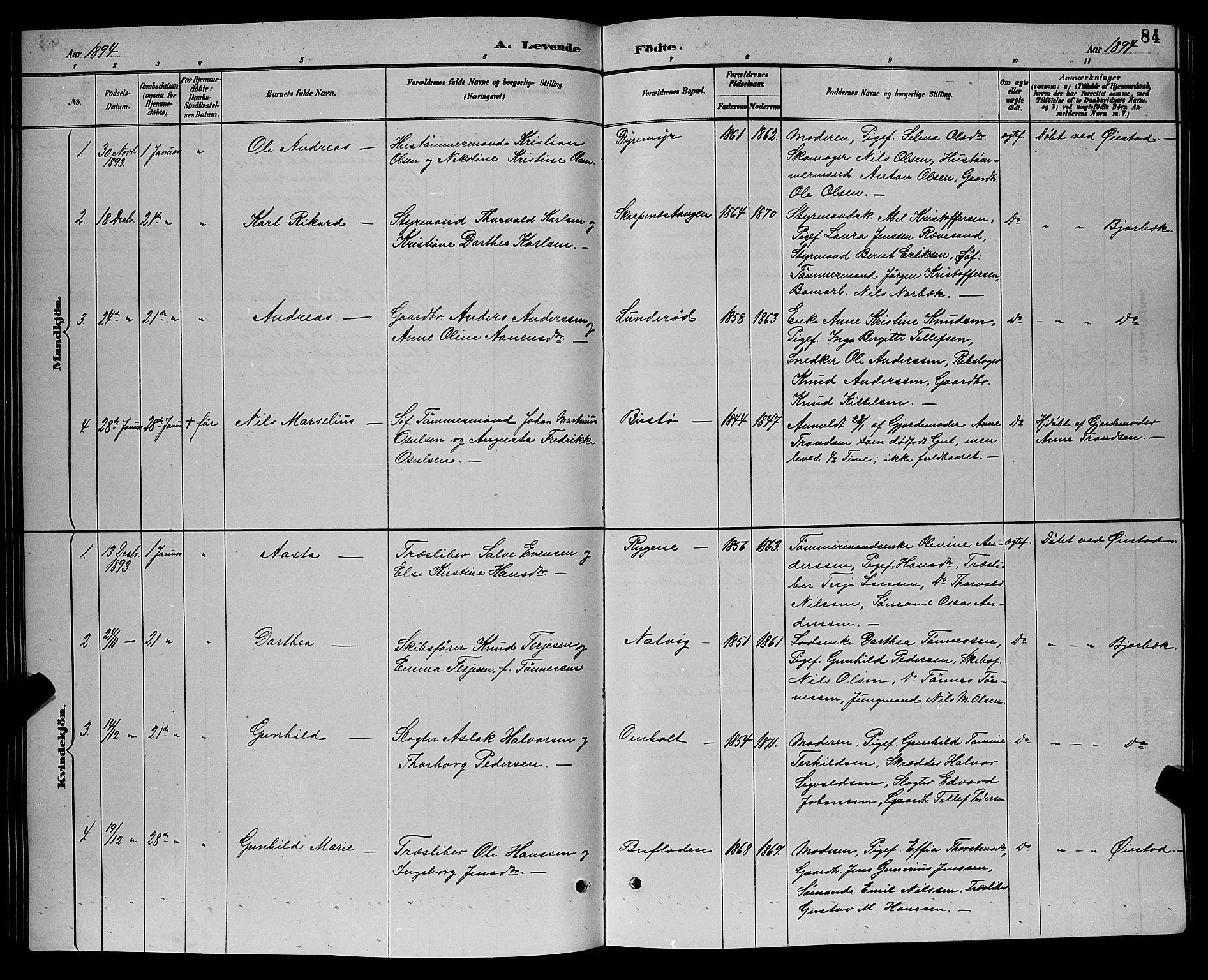 Øyestad sokneprestkontor, AV/SAK-1111-0049/F/Fb/L0009: Klokkerbok nr. B 9, 1886-1896, s. 84