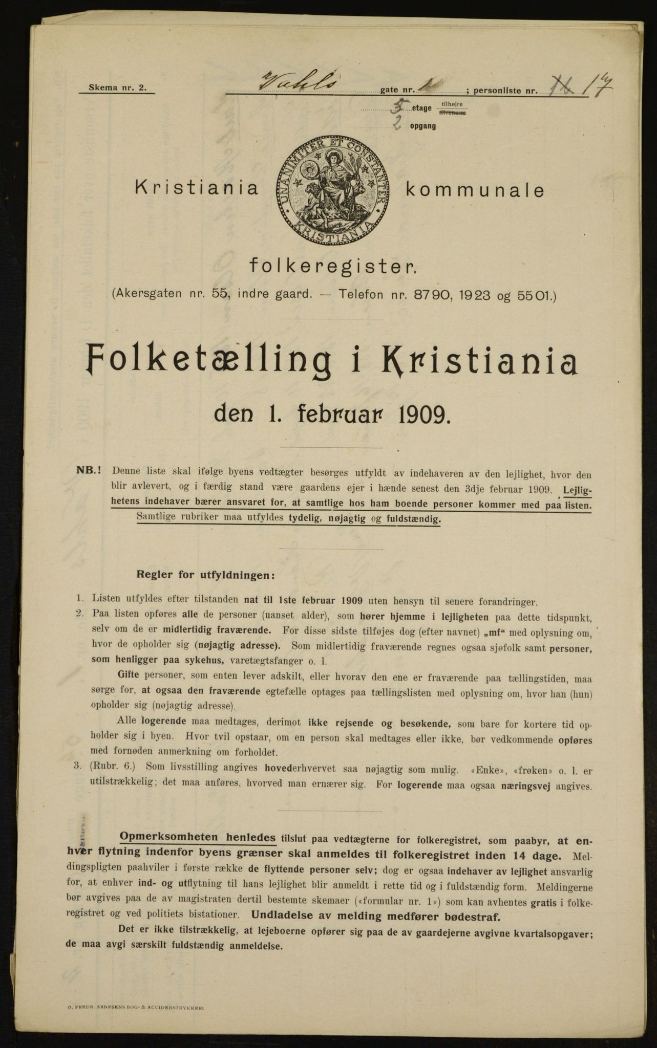 OBA, Kommunal folketelling 1.2.1909 for Kristiania kjøpstad, 1909, s. 110172