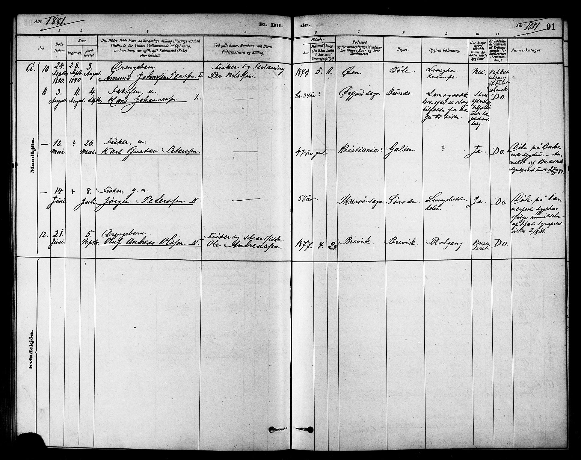 Loppa sokneprestkontor, AV/SATØ-S-1339/H/Ha/L0007kirke: Ministerialbok nr. 7, 1879-1889, s. 91