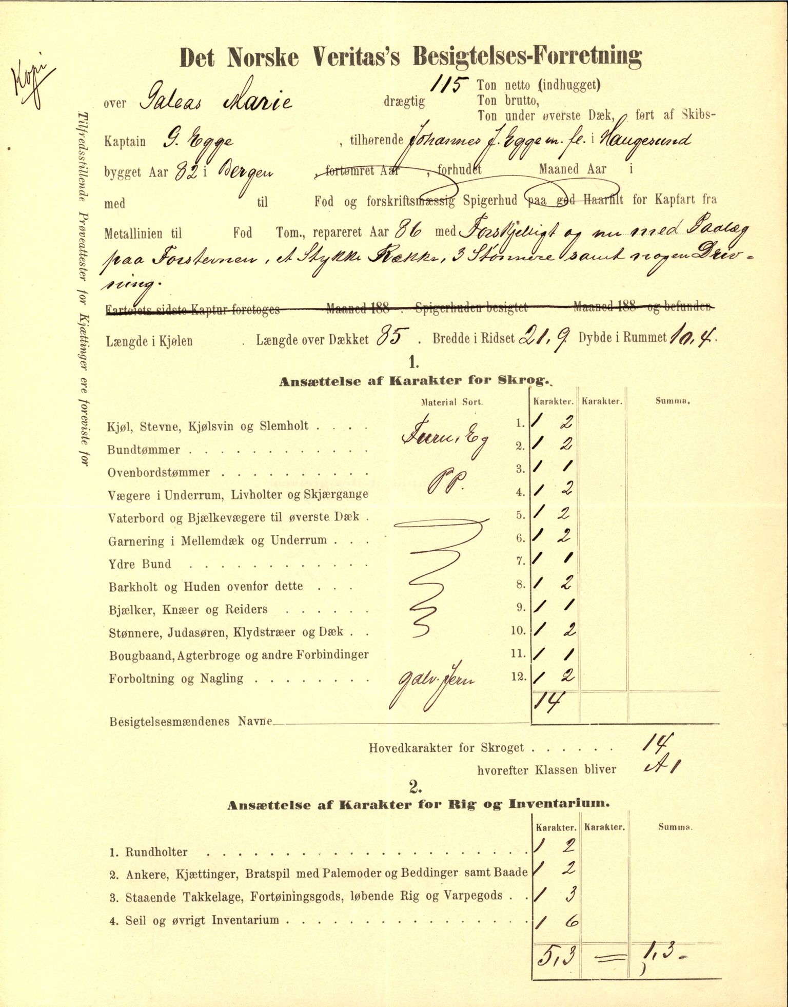 Pa 63 - Østlandske skibsassuranceforening, VEMU/A-1079/G/Ga/L0022/0008: Havaridokumenter / Magna av Haugesund, Marie, Mars, Mary, Mizpa, 1888, s. 9