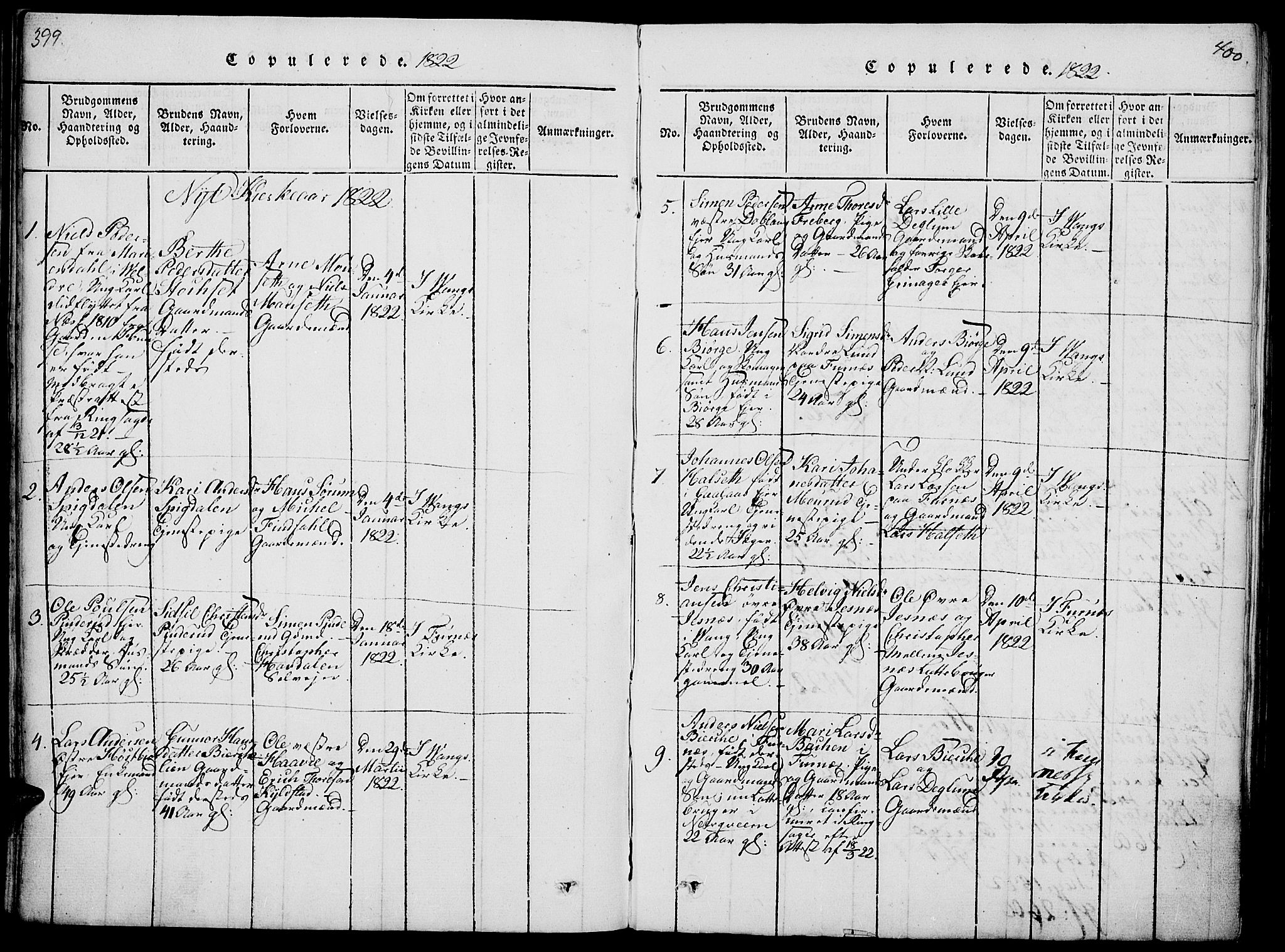 Vang prestekontor, Hedmark, SAH/PREST-008/H/Ha/Haa/L0008: Ministerialbok nr. 8, 1815-1826, s. 399-400