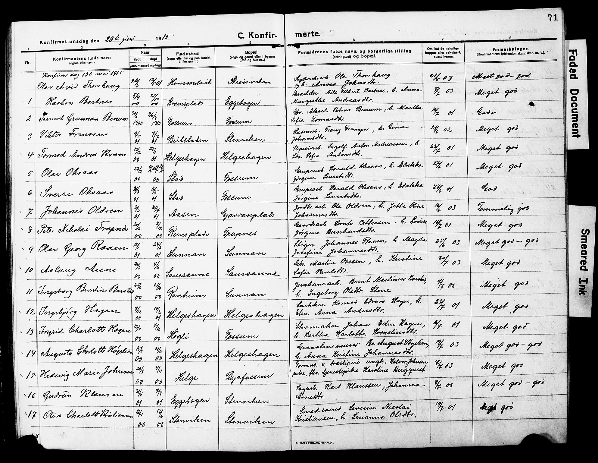 Ministerialprotokoller, klokkerbøker og fødselsregistre - Nord-Trøndelag, AV/SAT-A-1458/740/L0382: Klokkerbok nr. 740C03, 1915-1927, s. 71