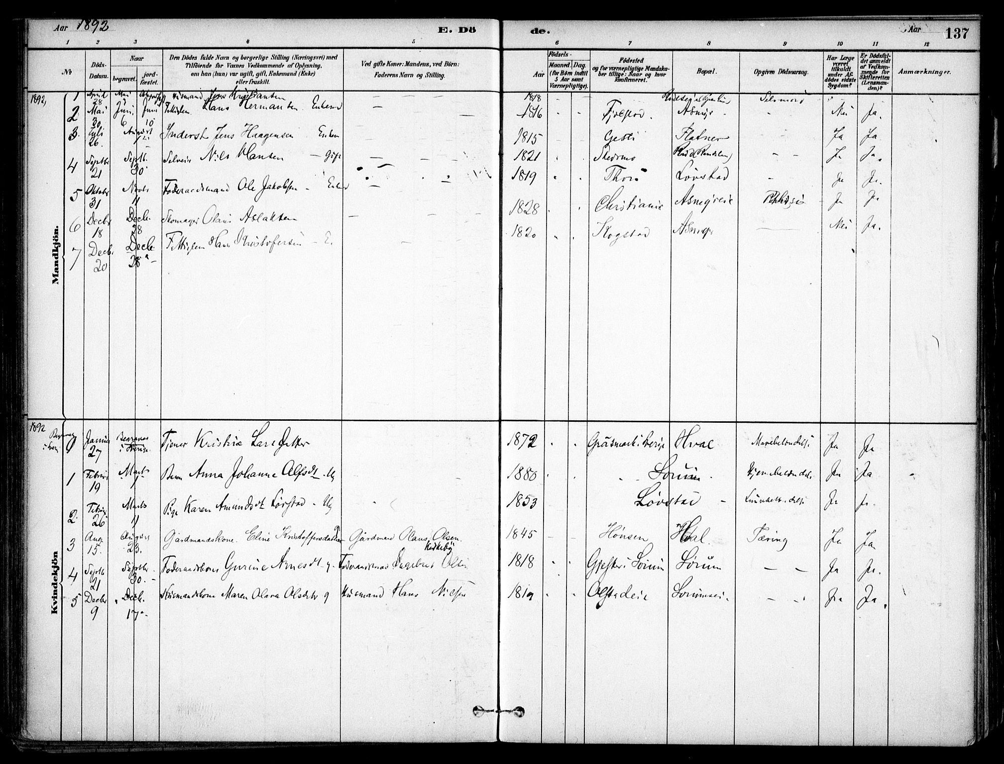 Gjerdrum prestekontor Kirkebøker, AV/SAO-A-10412b/F/Fa/L0009: Ministerialbok nr. I 9, 1881-1916, s. 137