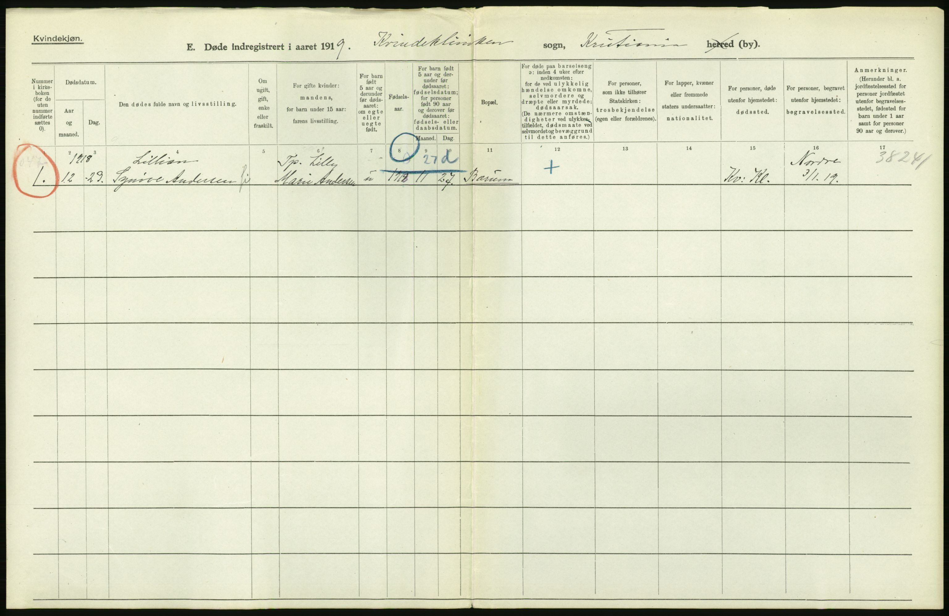 Statistisk sentralbyrå, Sosiodemografiske emner, Befolkning, RA/S-2228/D/Df/Dfb/Dfbi/L0010: Kristiania: Døde, 1919, s. 548