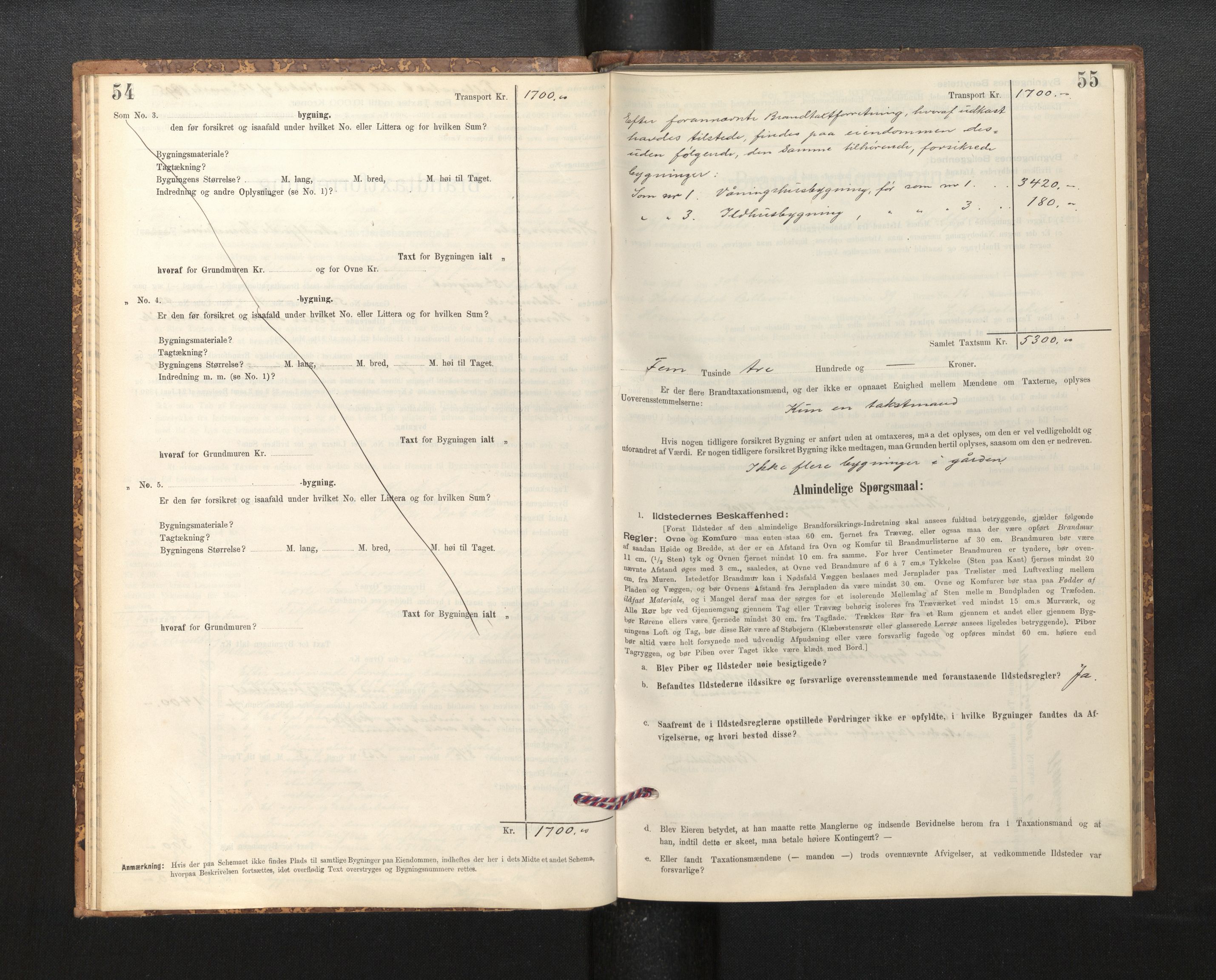 Lensmannen i Hornindal, AV/SAB-A-28201/0012/L0001: Branntakstprotokoll, skjematakst, 1895-1951, s. 54-55