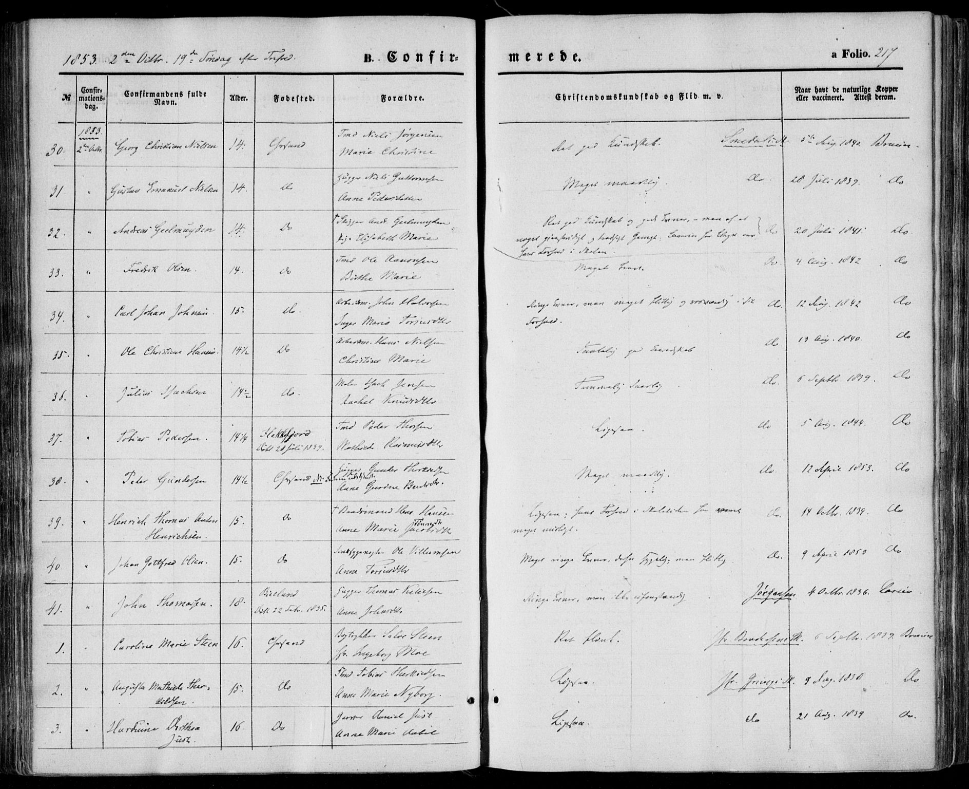 Kristiansand domprosti, AV/SAK-1112-0006/F/Fa/L0014: Ministerialbok nr. A 14, 1852-1867, s. 217