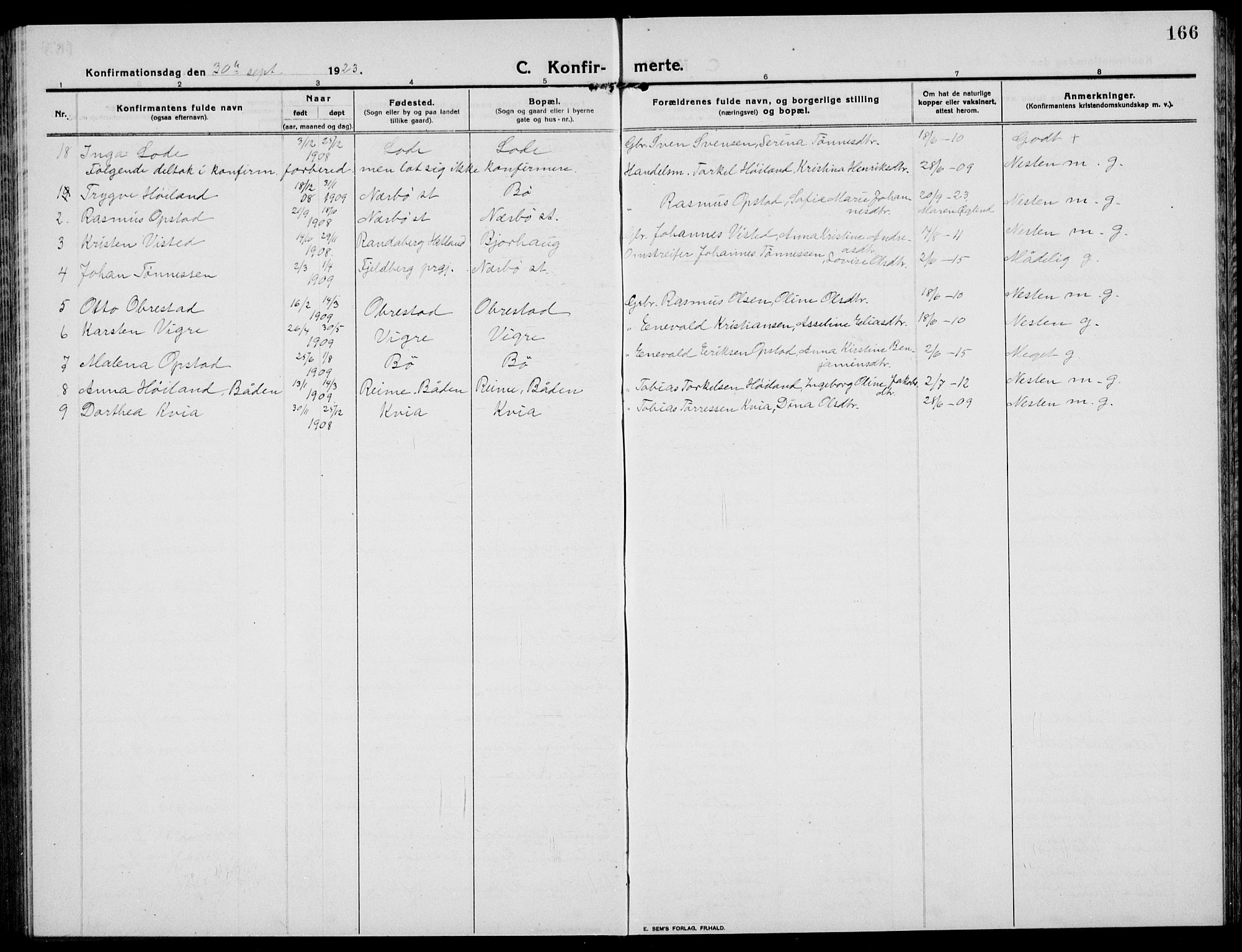 Hå sokneprestkontor, AV/SAST-A-101801/001/30BB/L0007: Klokkerbok nr. B 7, 1912-1939, s. 166