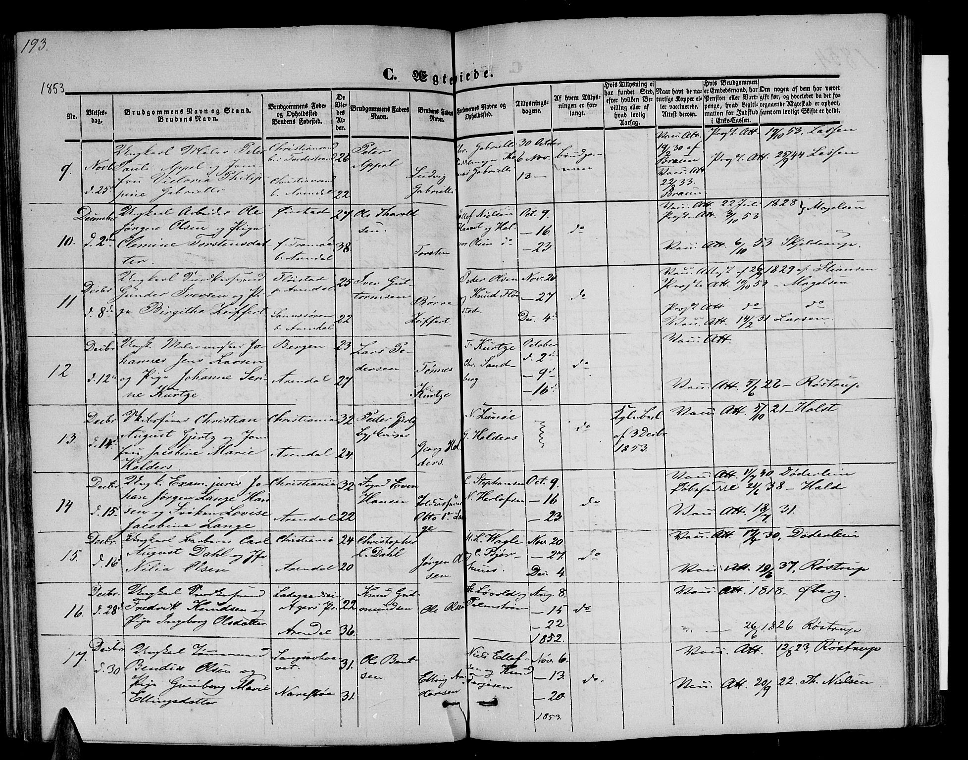 Arendal sokneprestkontor, Trefoldighet, AV/SAK-1111-0040/F/Fb/L0002: Klokkerbok nr. B 2, 1838-1860, s. 193
