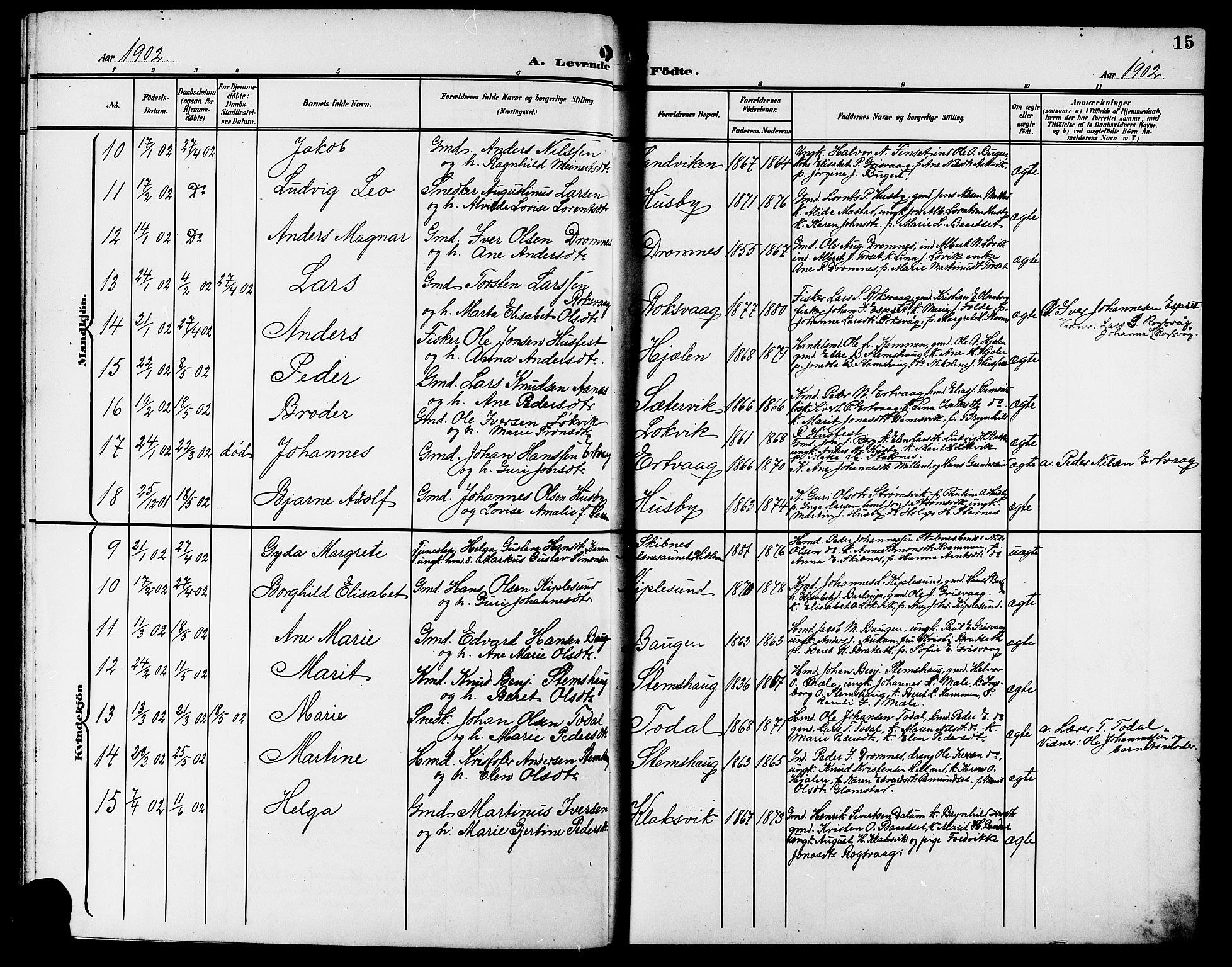 Ministerialprotokoller, klokkerbøker og fødselsregistre - Møre og Romsdal, AV/SAT-A-1454/578/L0910: Klokkerbok nr. 578C03, 1900-1921, s. 15