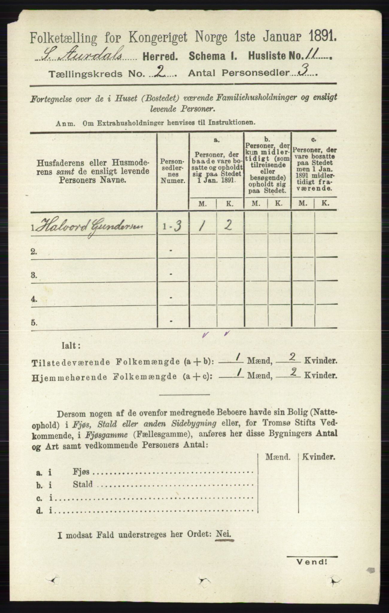 RA, Folketelling 1891 for 0540 Sør-Aurdal herred, 1891, s. 740