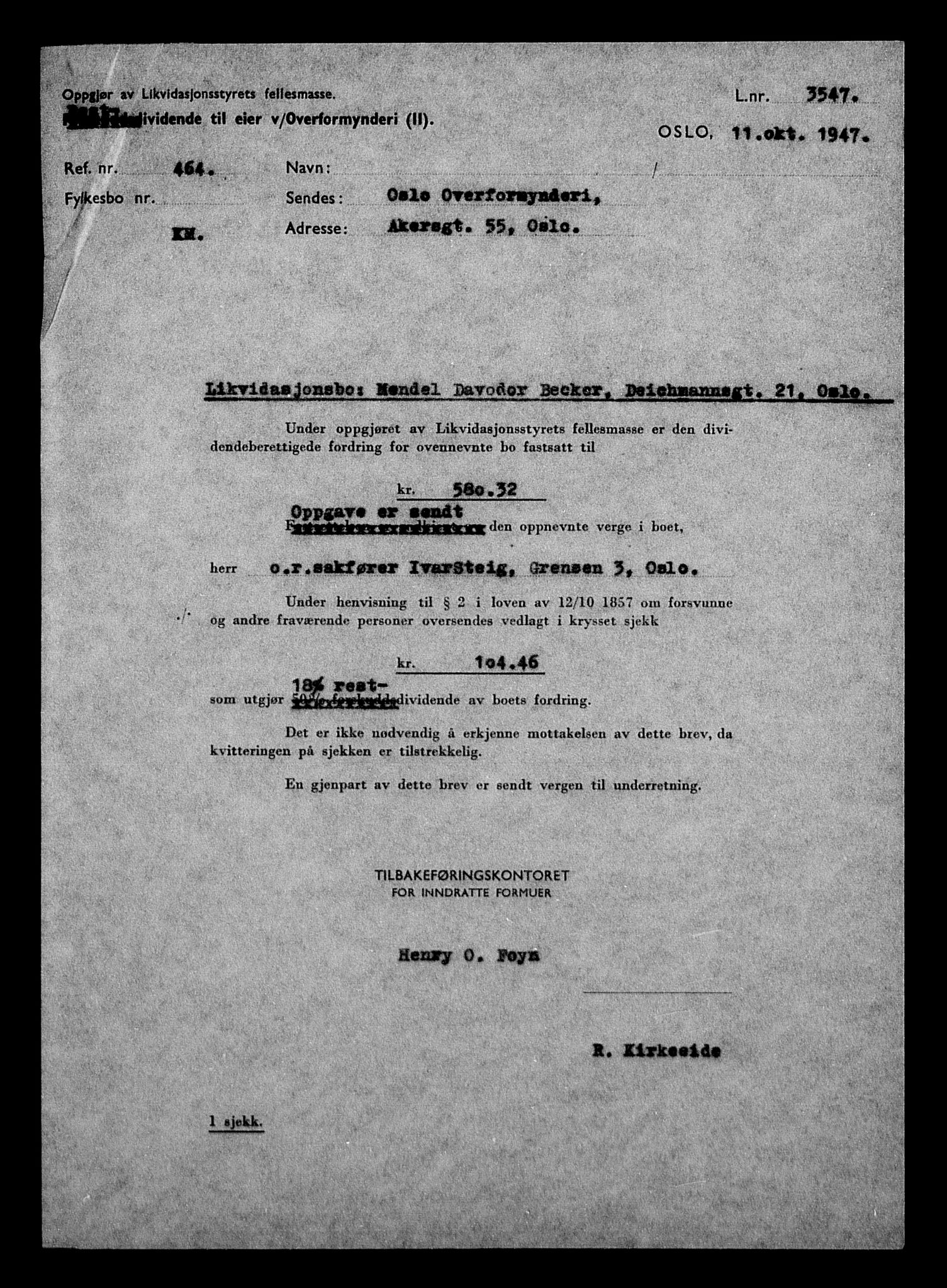 Justisdepartementet, Tilbakeføringskontoret for inndratte formuer, AV/RA-S-1564/H/Hc/Hcc/L0919: --, 1945-1947, s. 331