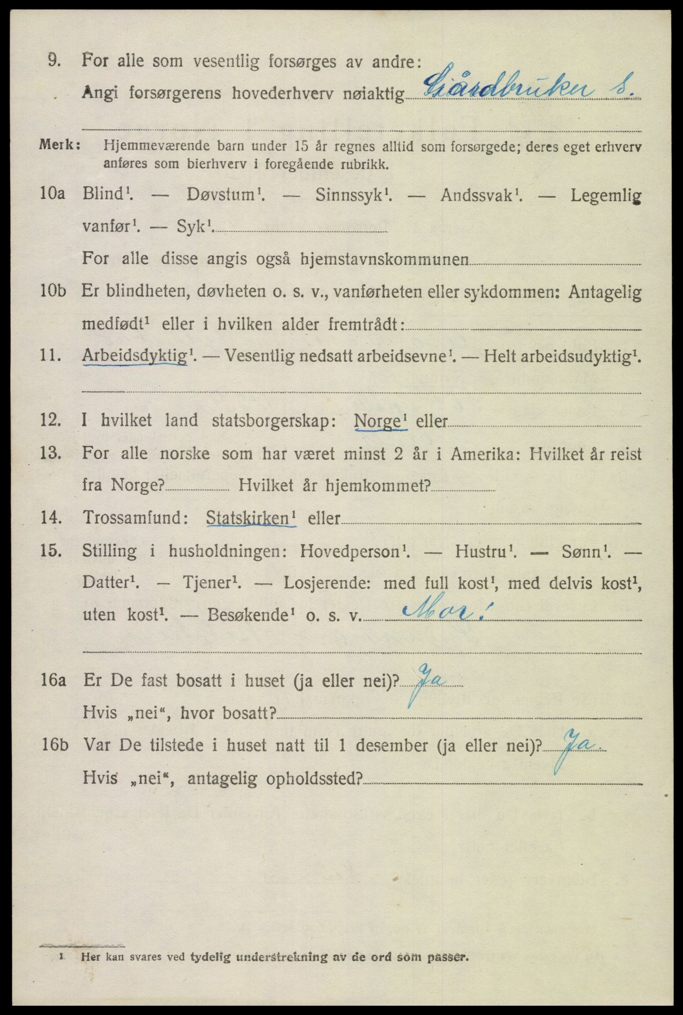 SAK, Folketelling 1920 for 0936 Hornnes herred, 1920, s. 3020