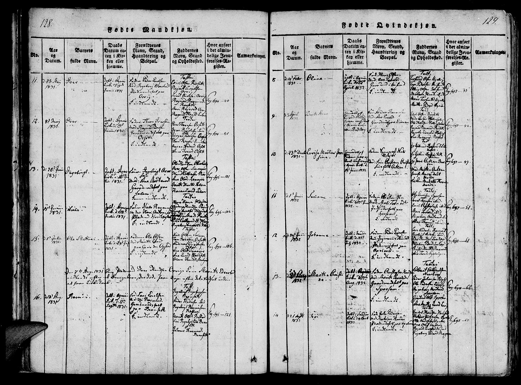 Ministerialprotokoller, klokkerbøker og fødselsregistre - Møre og Romsdal, SAT/A-1454/560/L0718: Ministerialbok nr. 560A02, 1817-1844, s. 128-129