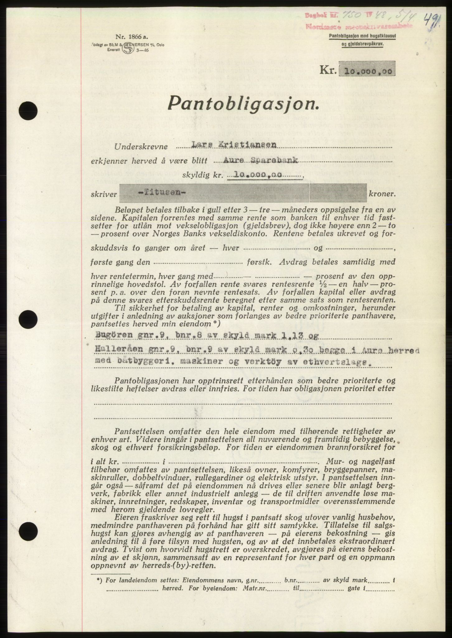 Nordmøre sorenskriveri, SAT/A-4132/1/2/2Ca: Pantebok nr. B98, 1948-1948, Dagboknr: 750/1948