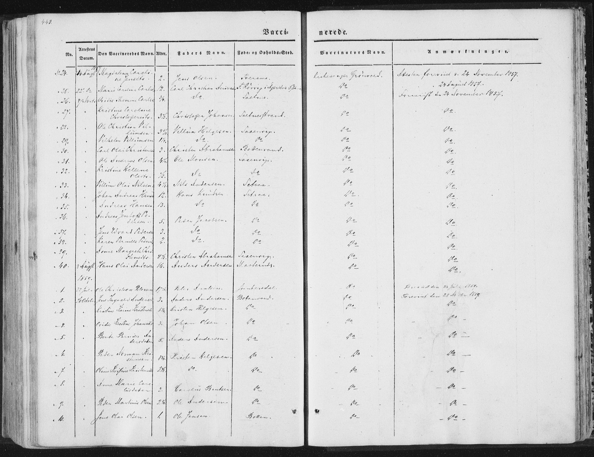 Ministerialprotokoller, klokkerbøker og fødselsregistre - Nordland, SAT/A-1459/847/L0667: Ministerialbok nr. 847A07, 1842-1871, s. 443