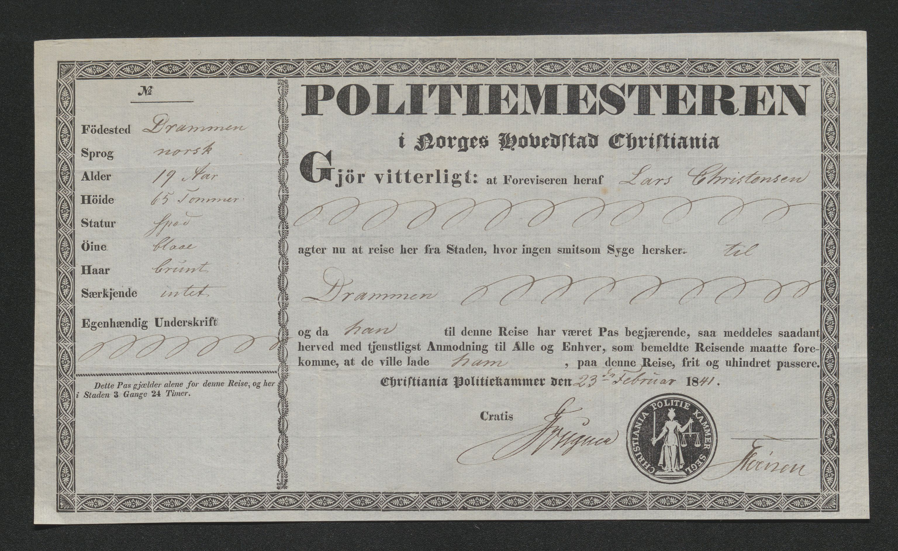 Drammen politikammer, AV/SAKO-A-623/I/Ia/Iab/L0006: Innleverte pass, 1841-1842, s. 48