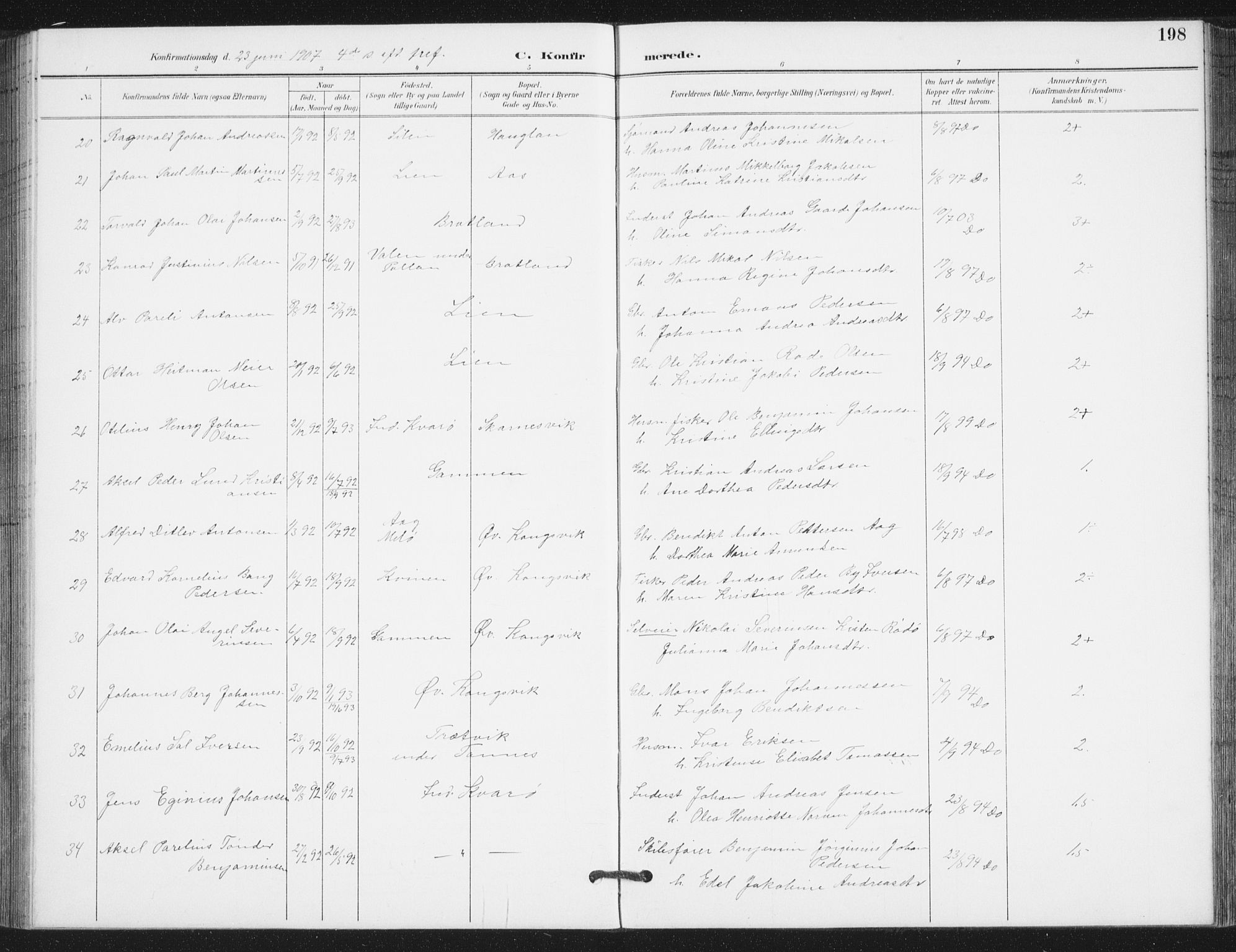 Ministerialprotokoller, klokkerbøker og fødselsregistre - Nordland, AV/SAT-A-1459/839/L0573: Klokkerbok nr. 839C03, 1892-1917, s. 198