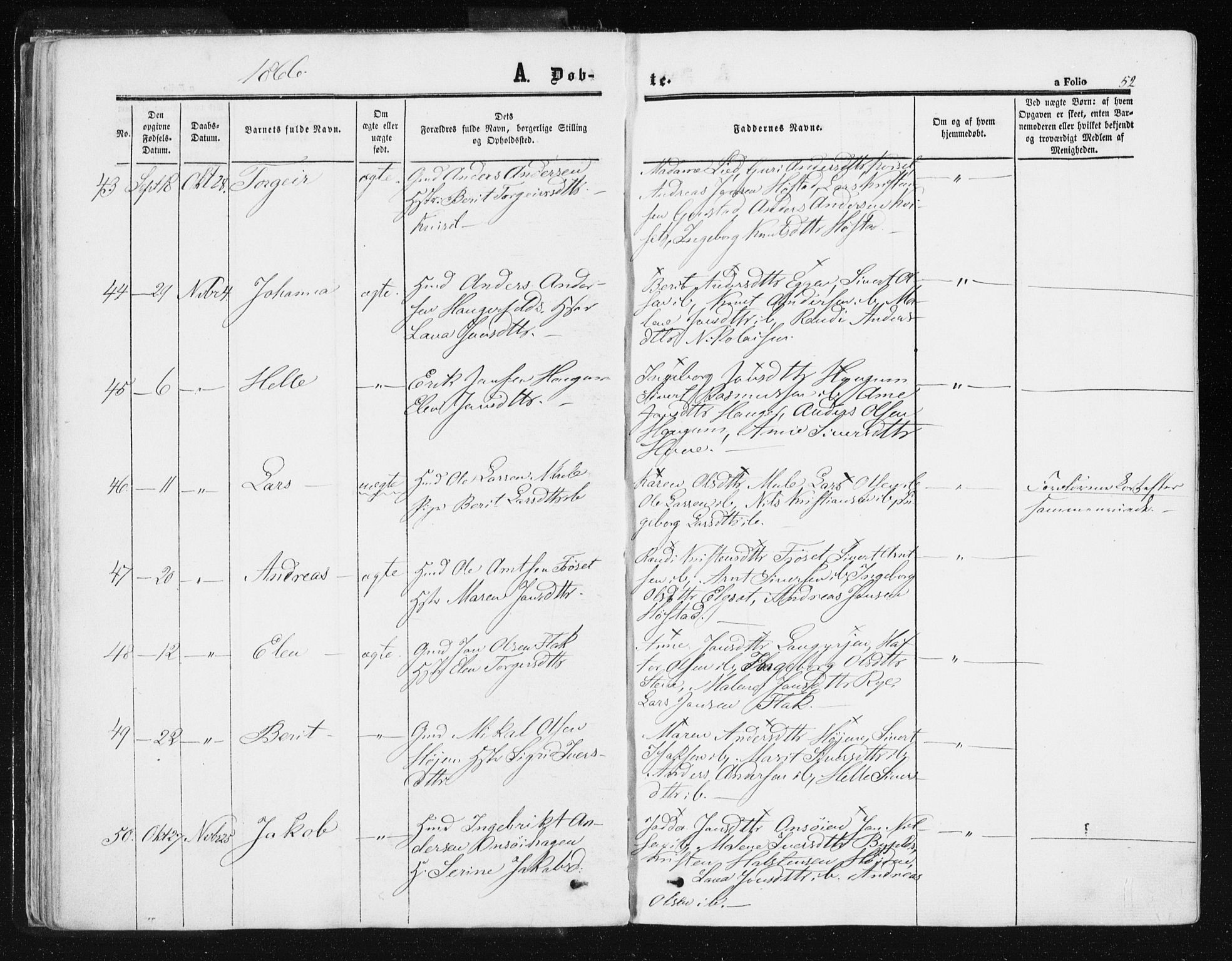 Ministerialprotokoller, klokkerbøker og fødselsregistre - Sør-Trøndelag, SAT/A-1456/612/L0377: Ministerialbok nr. 612A09, 1859-1877, s. 52