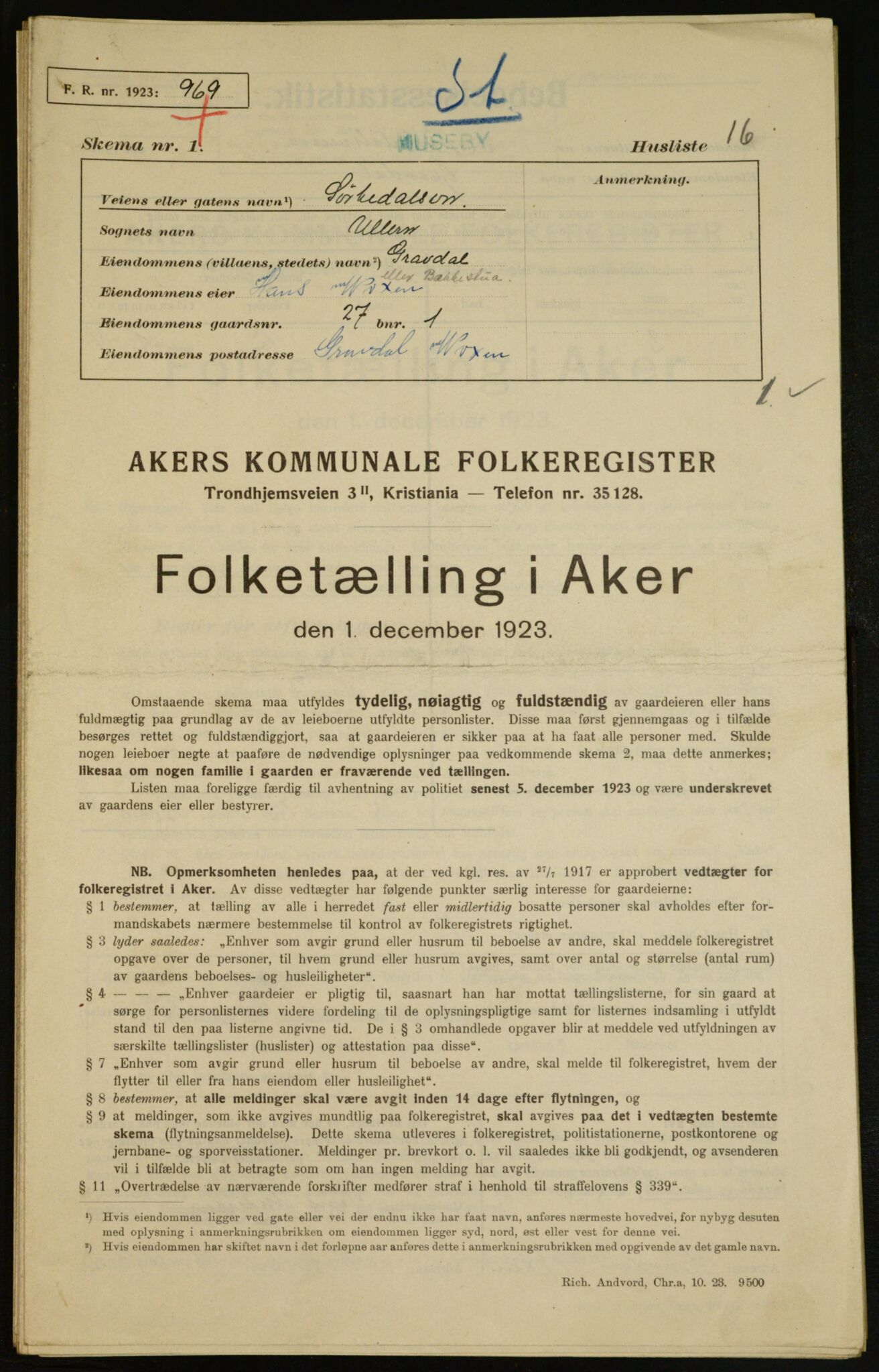 , Kommunal folketelling 1.12.1923 for Aker, 1923, s. 5957