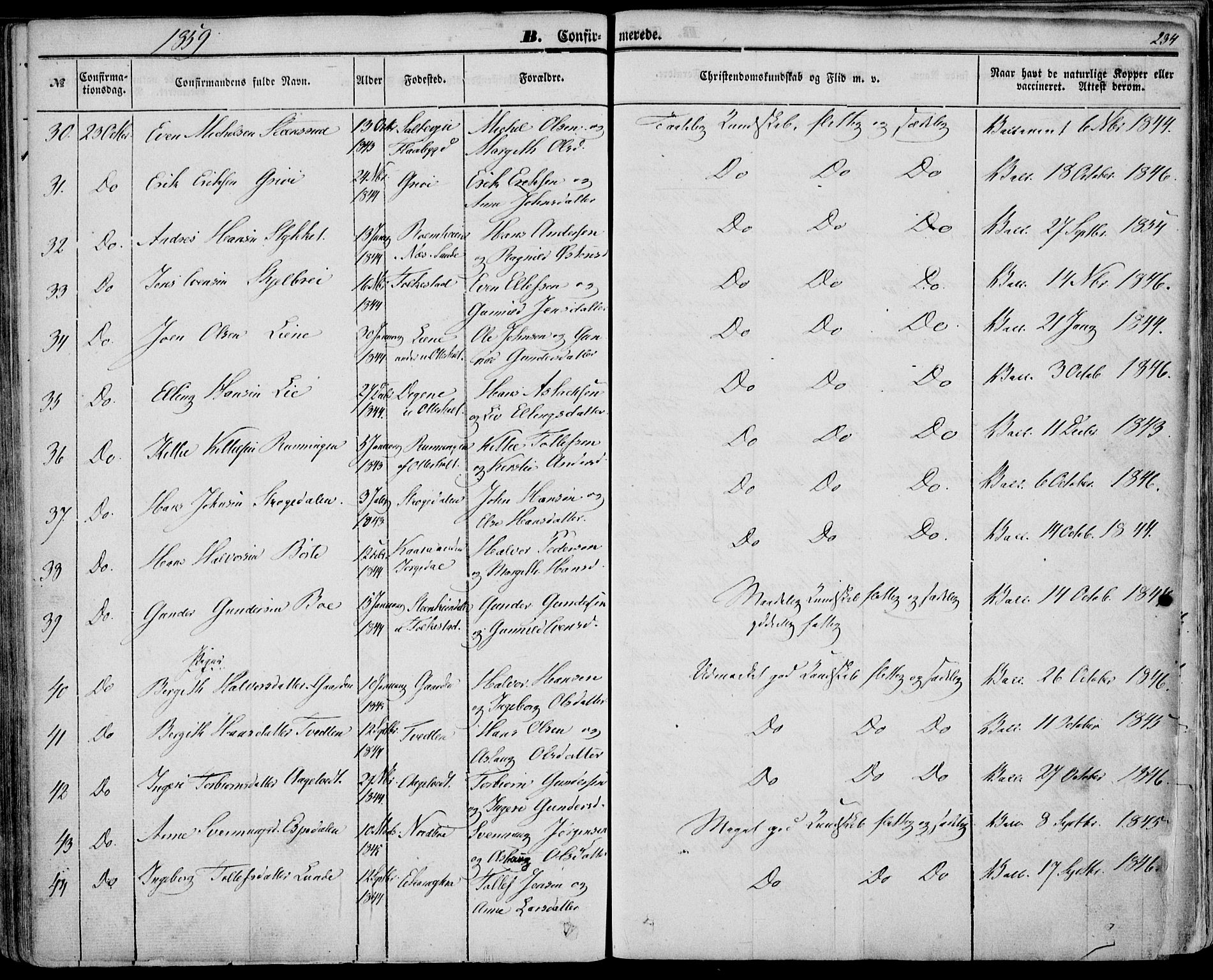 Bø kirkebøker, AV/SAKO-A-257/F/Fa/L0008: Ministerialbok nr. 8, 1849-1861, s. 234
