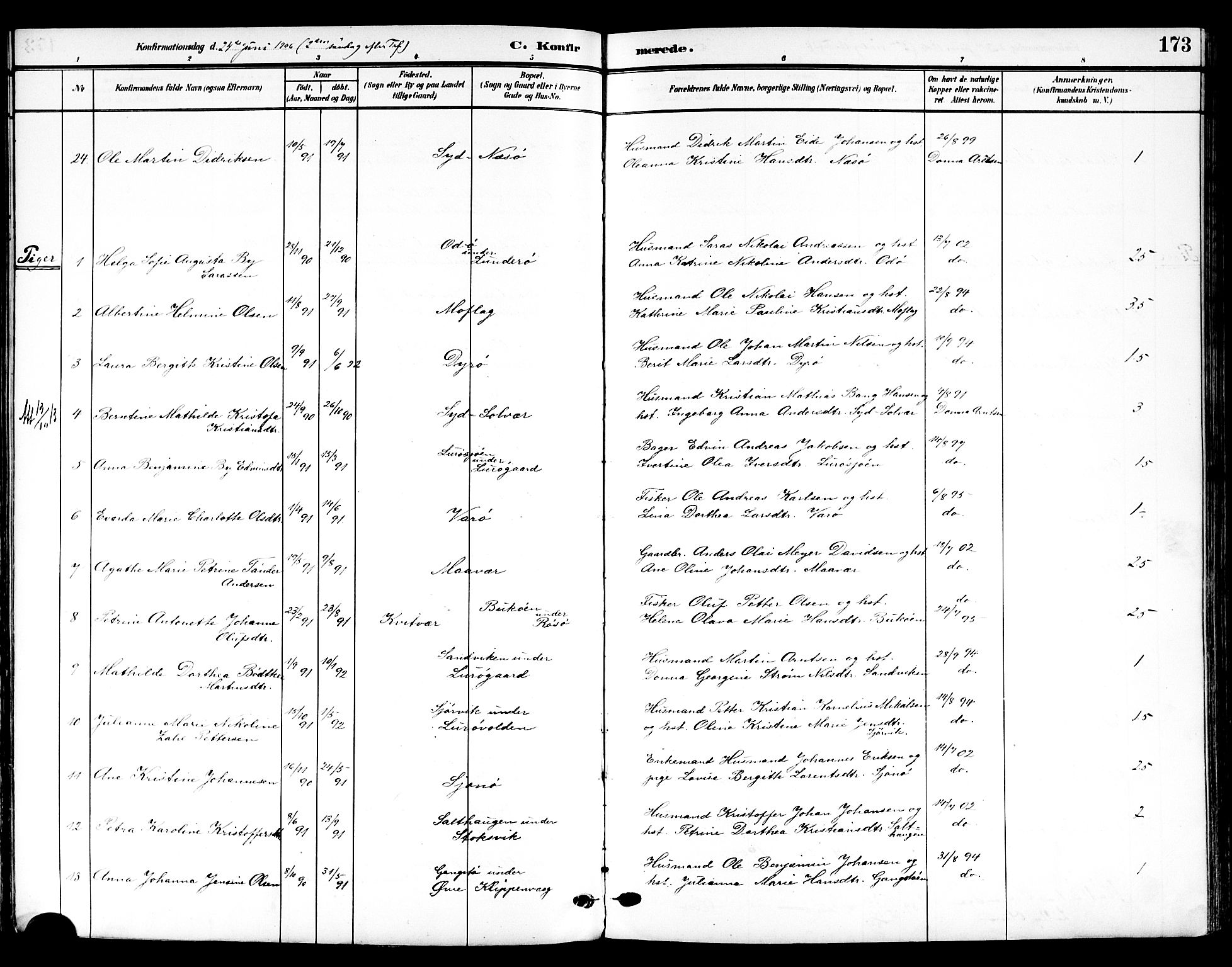 Ministerialprotokoller, klokkerbøker og fødselsregistre - Nordland, AV/SAT-A-1459/839/L0569: Ministerialbok nr. 839A06, 1903-1922, s. 173