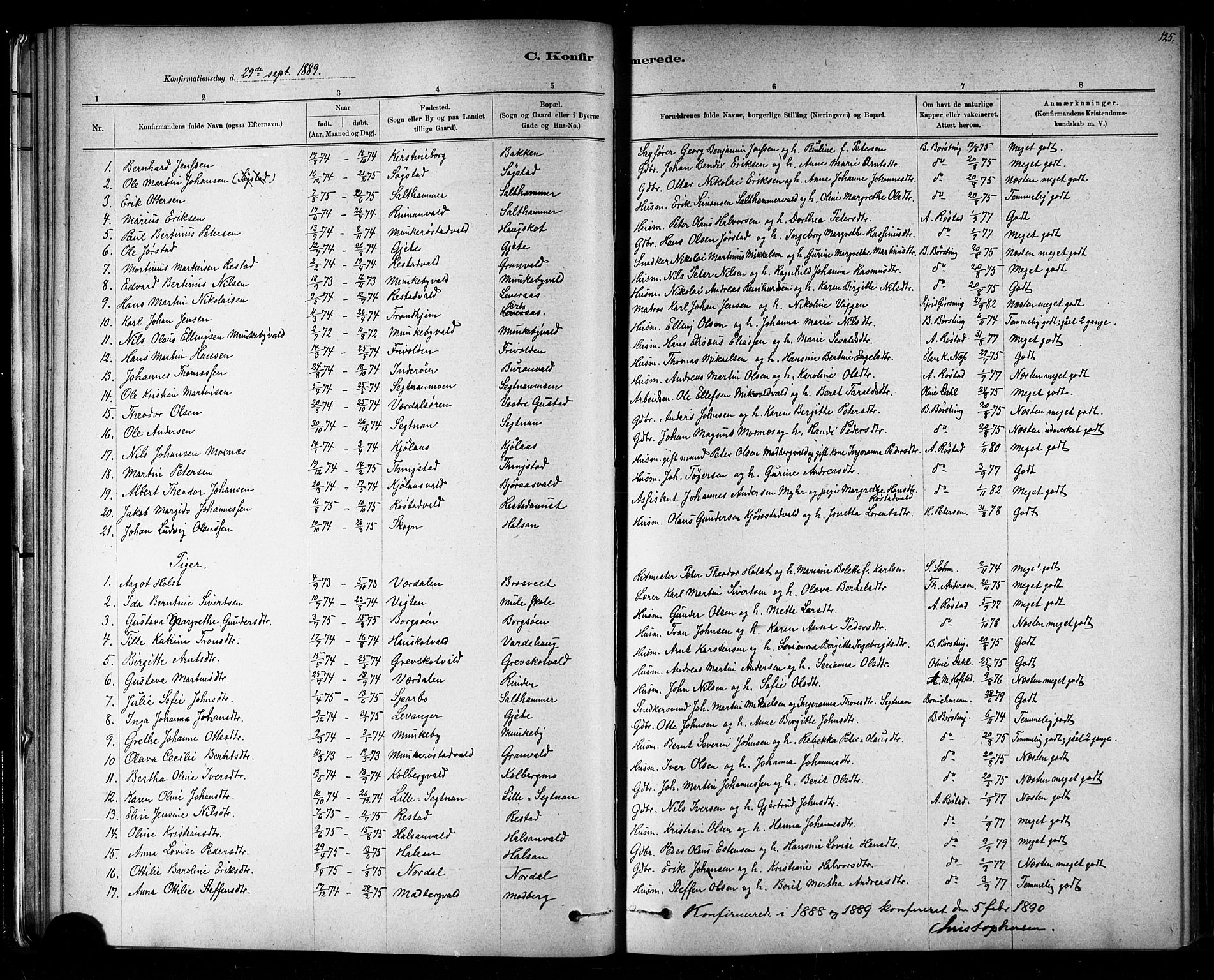 Ministerialprotokoller, klokkerbøker og fødselsregistre - Nord-Trøndelag, SAT/A-1458/721/L0208: Klokkerbok nr. 721C01, 1880-1917, s. 125